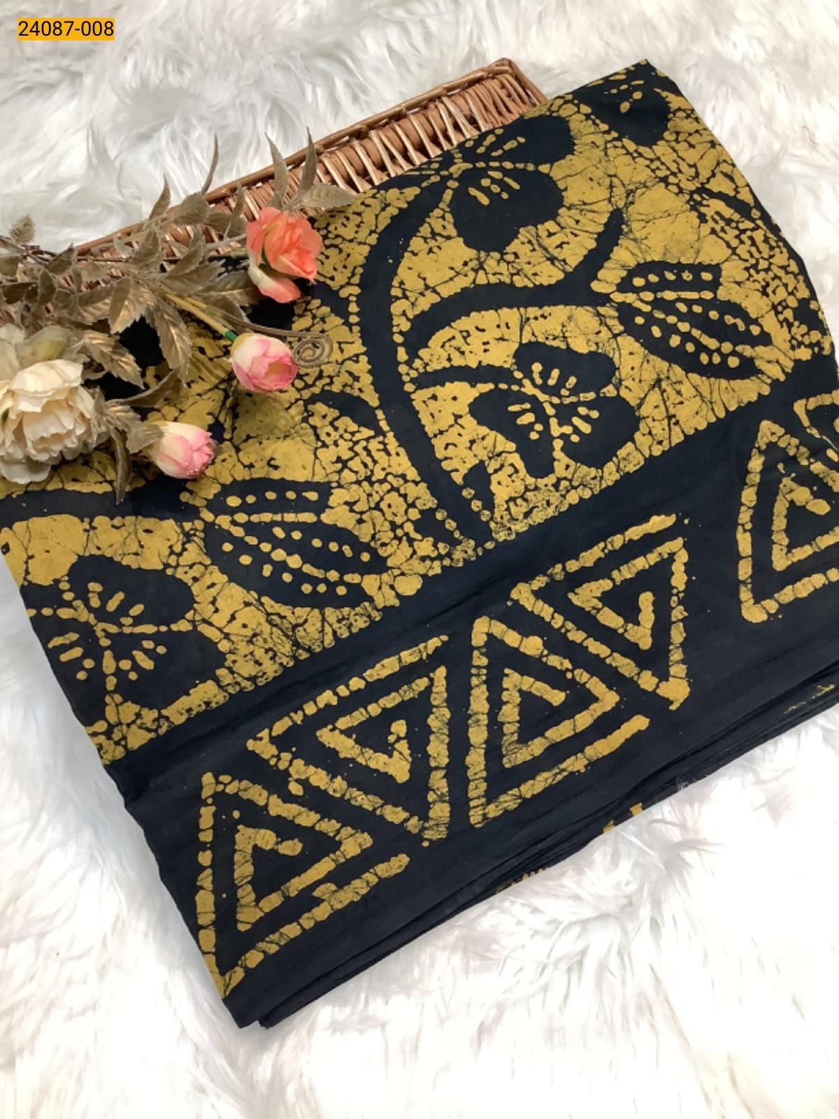 Black Batik Print Cotton sarees