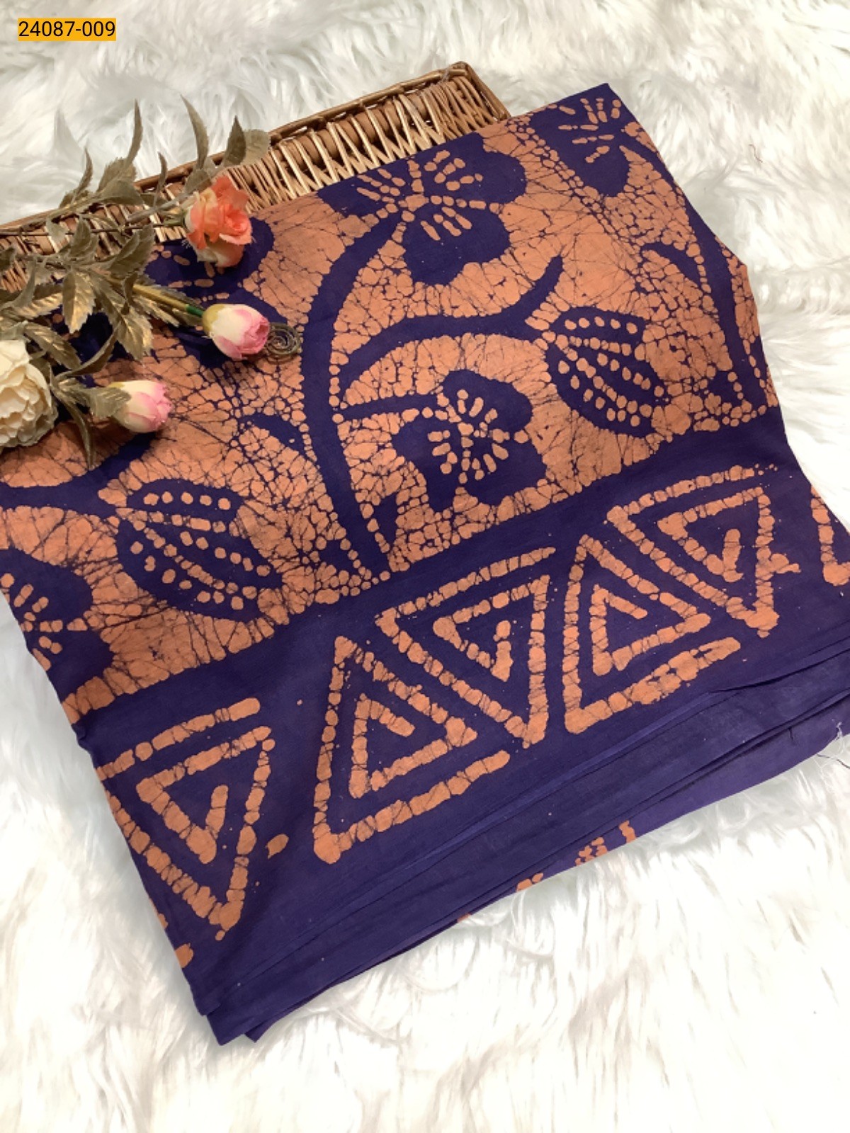 Brown Batik Print Cotton sarees