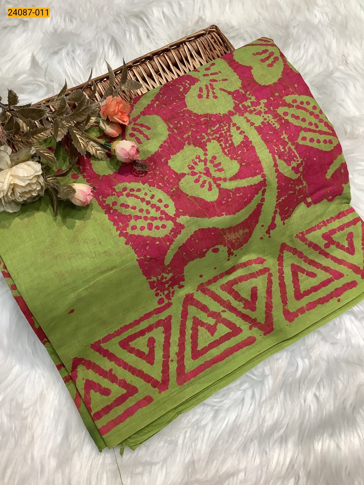 Pink Batik Print Cotton sarees