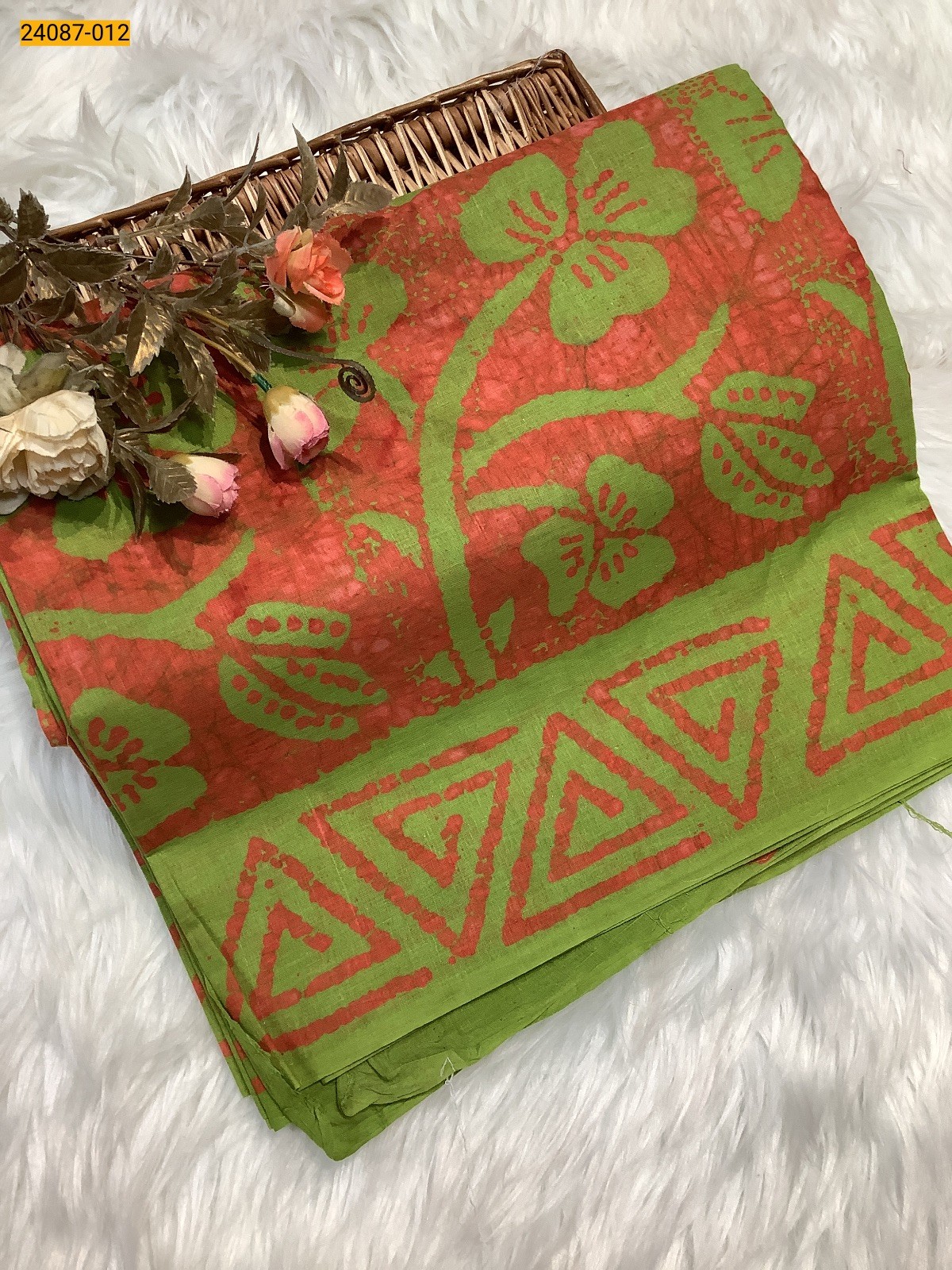 Orange Batik Print Cotton sarees