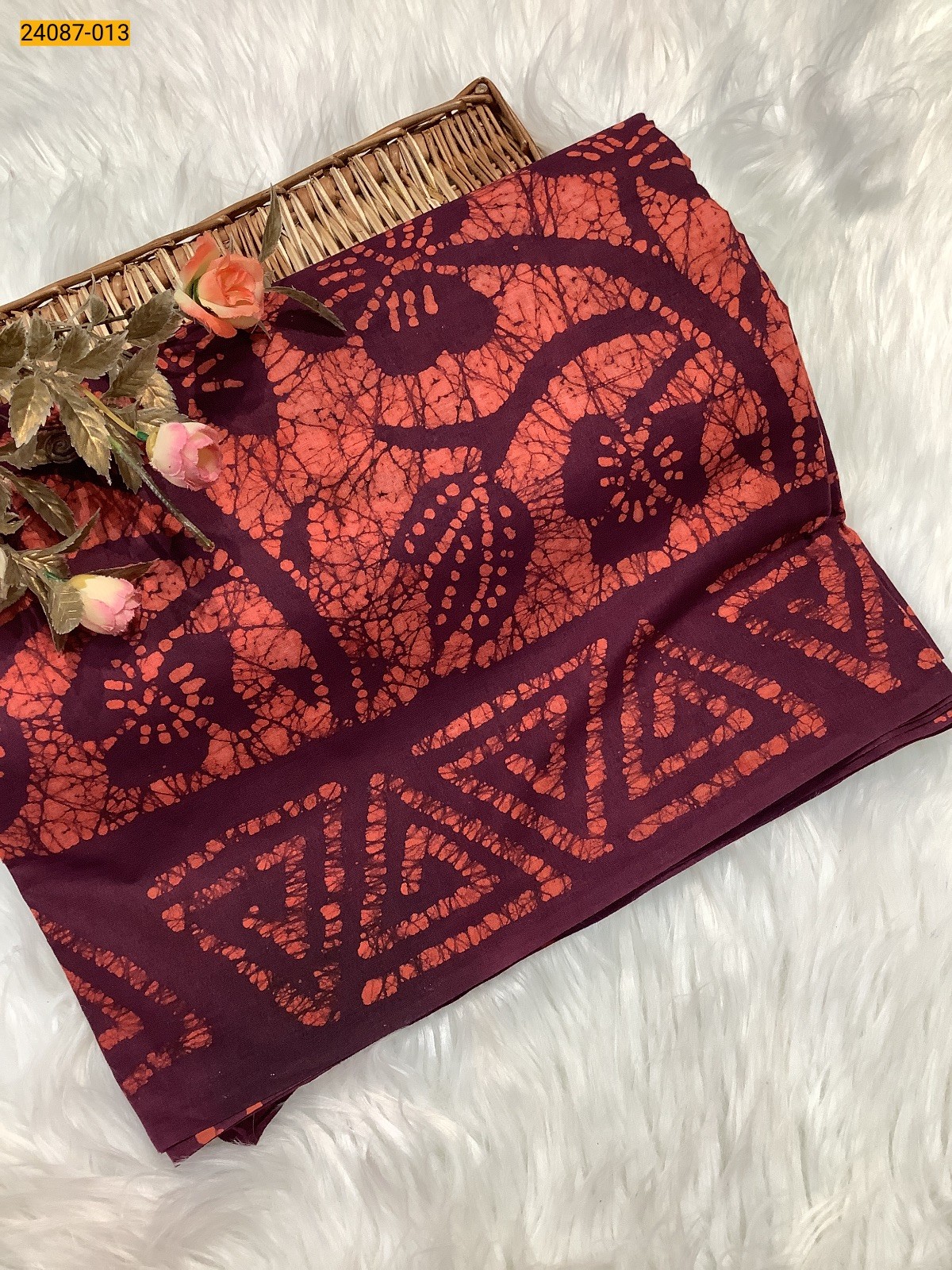 Orange Batik Print Cotton sarees