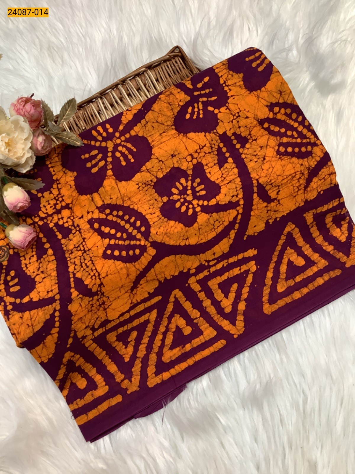 Yellow Batik Print Cotton sarees