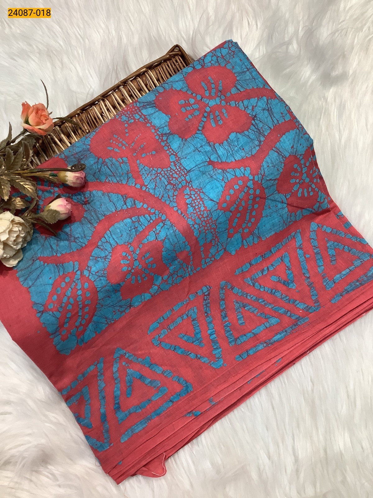 Peach Batik Print Cotton sarees
