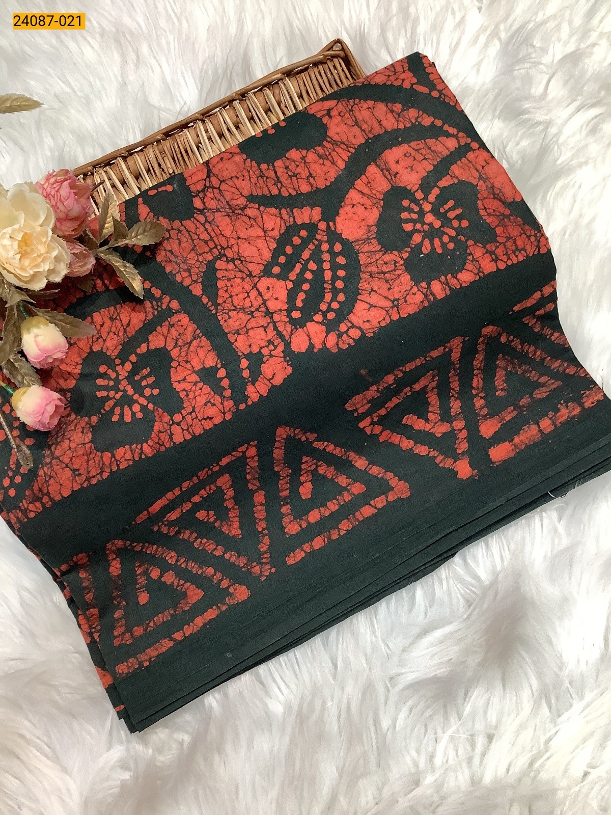 Orange Batik Print Cotton sarees