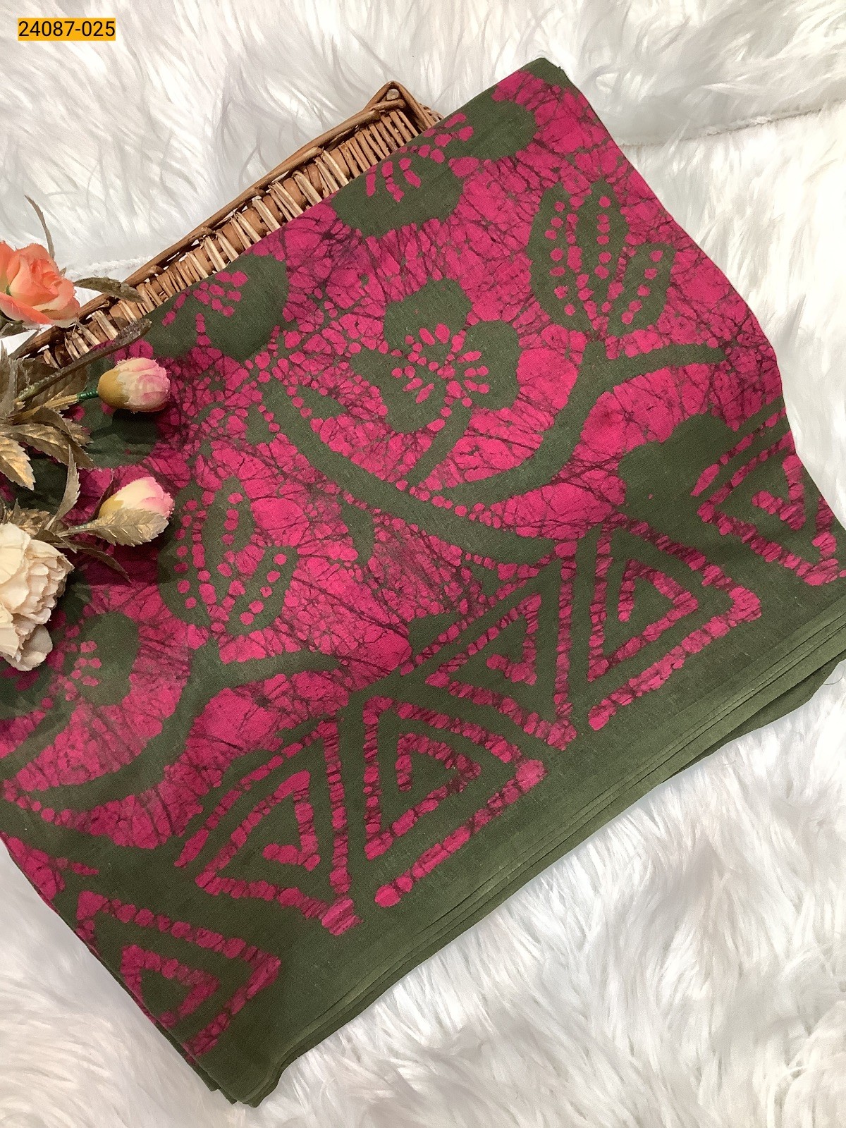 Green Batik Print Cotton sarees