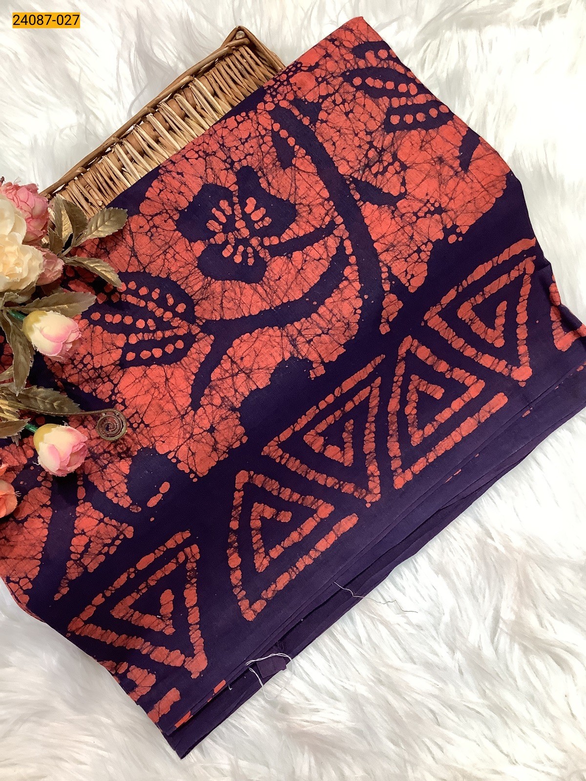 Orange Batik Print Cotton sarees