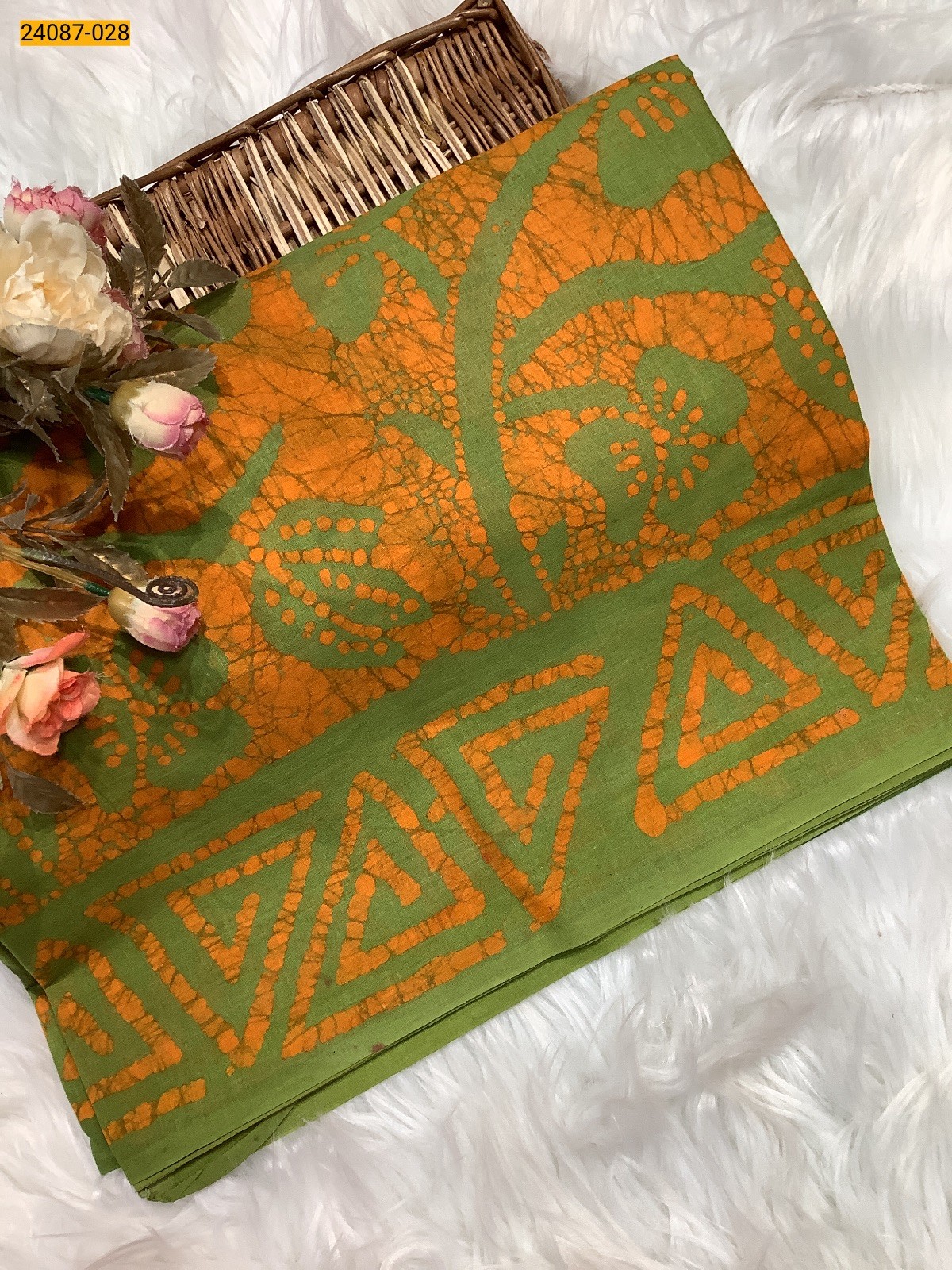 Green Batik Print Cotton sarees