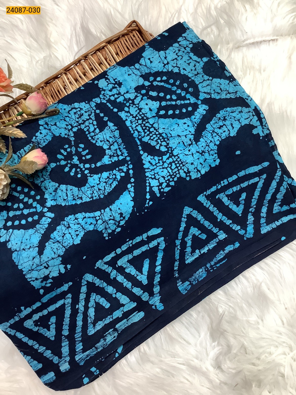 Blue Batik Print Cotton sarees