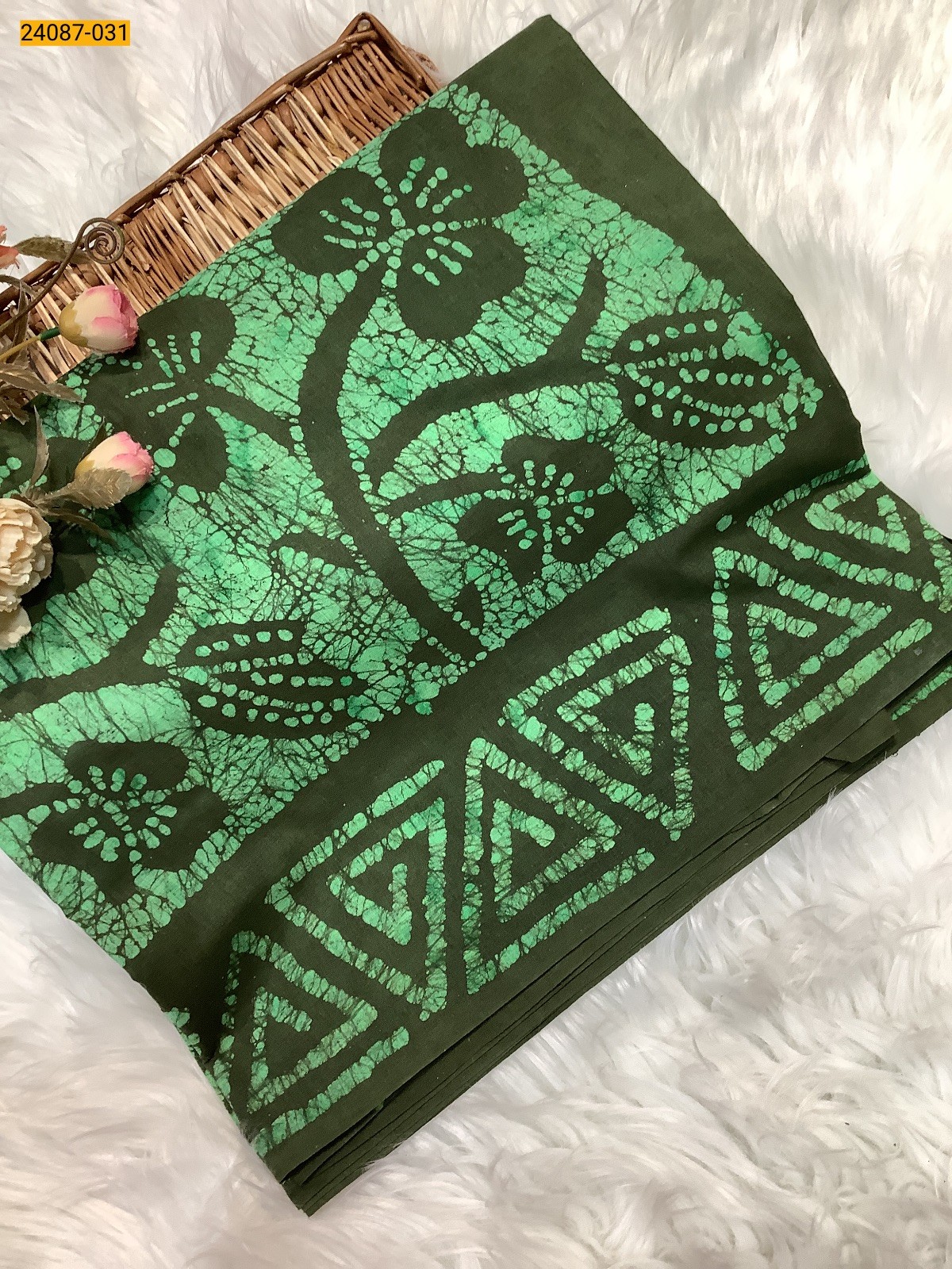 Green Batik Print Cotton sarees