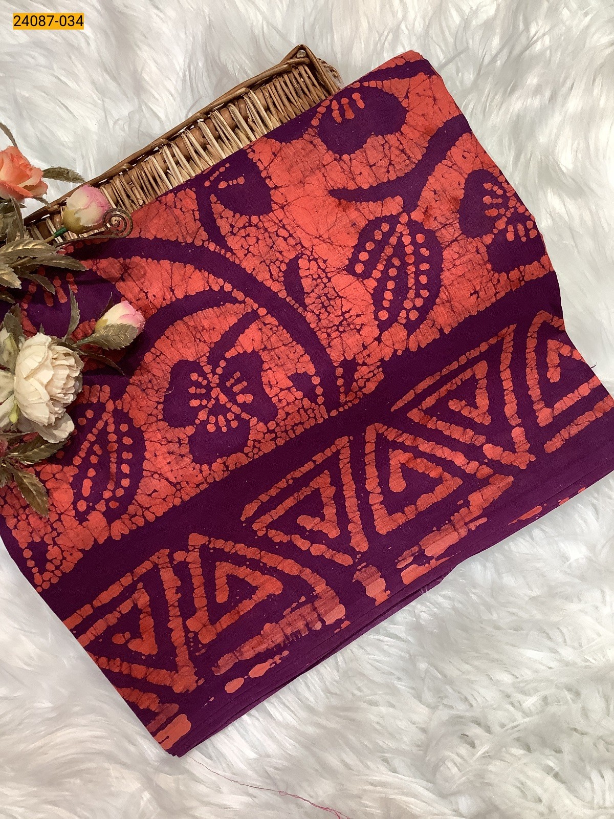 Orange Batik Print Cotton sarees