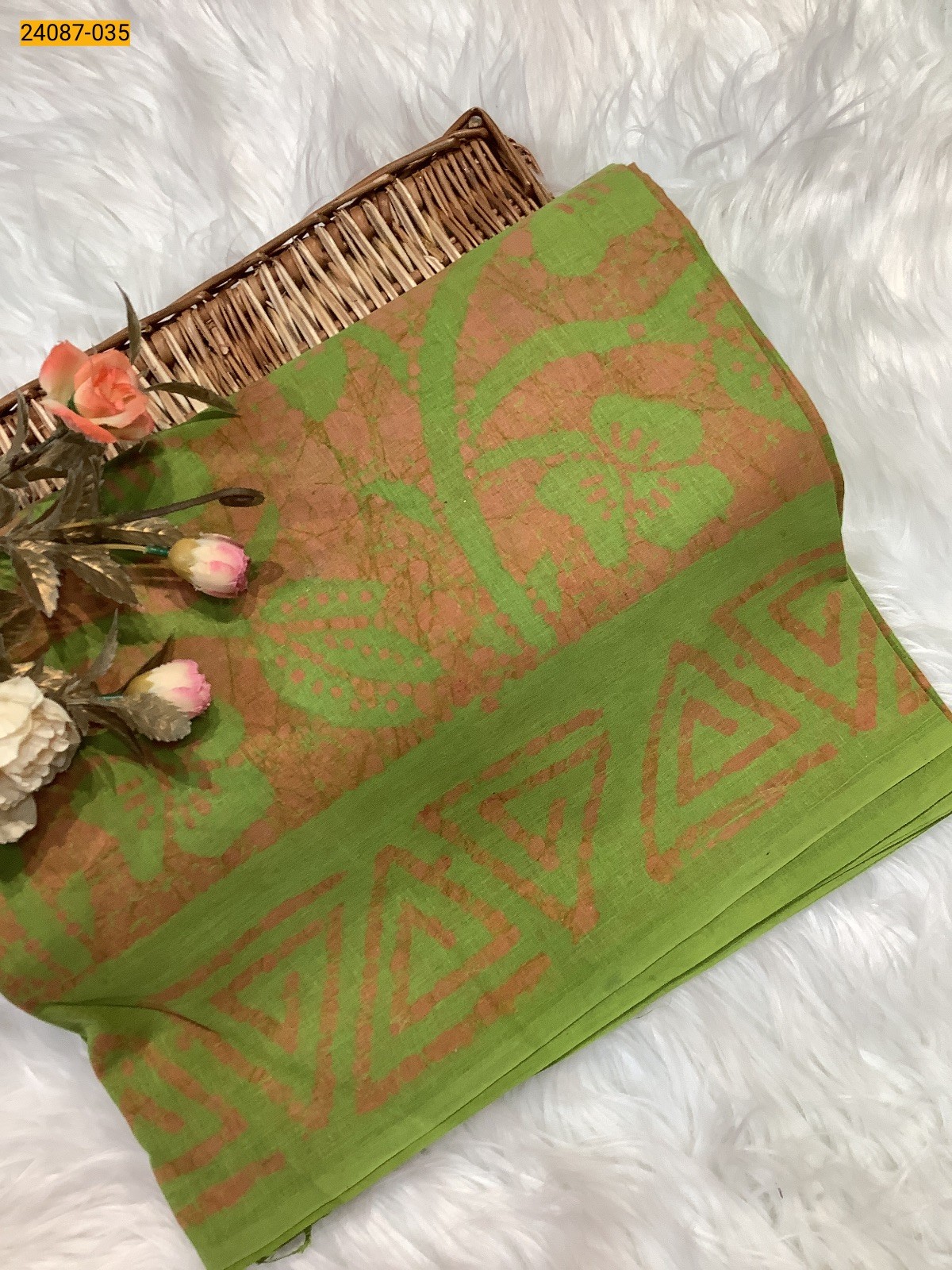 Green Batik Print Cotton sarees