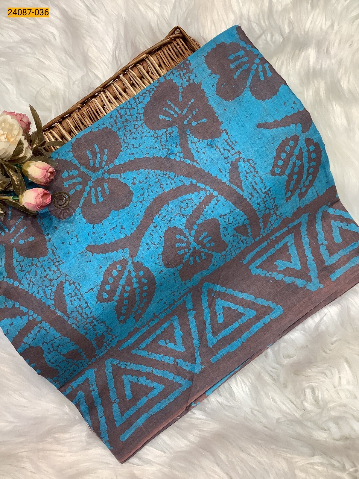 Blue Batik Print Cotton sarees