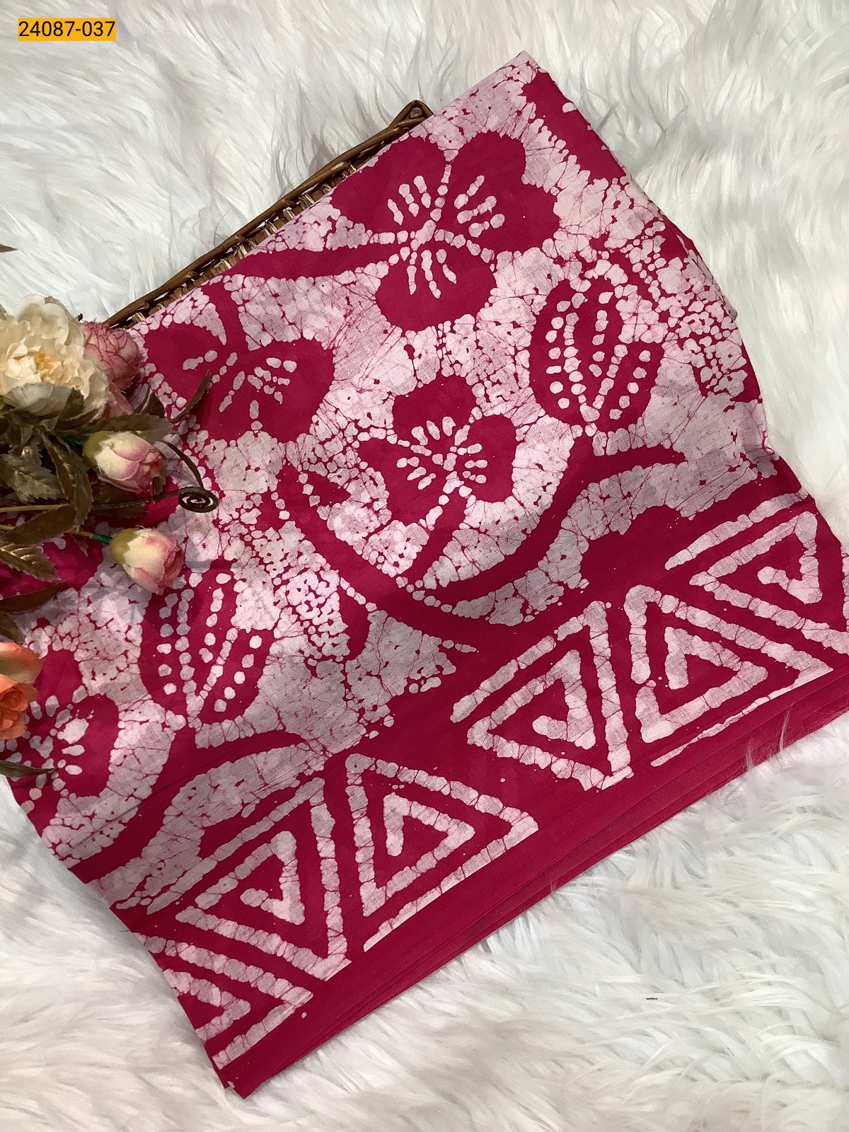White Batik Print Cotton sarees