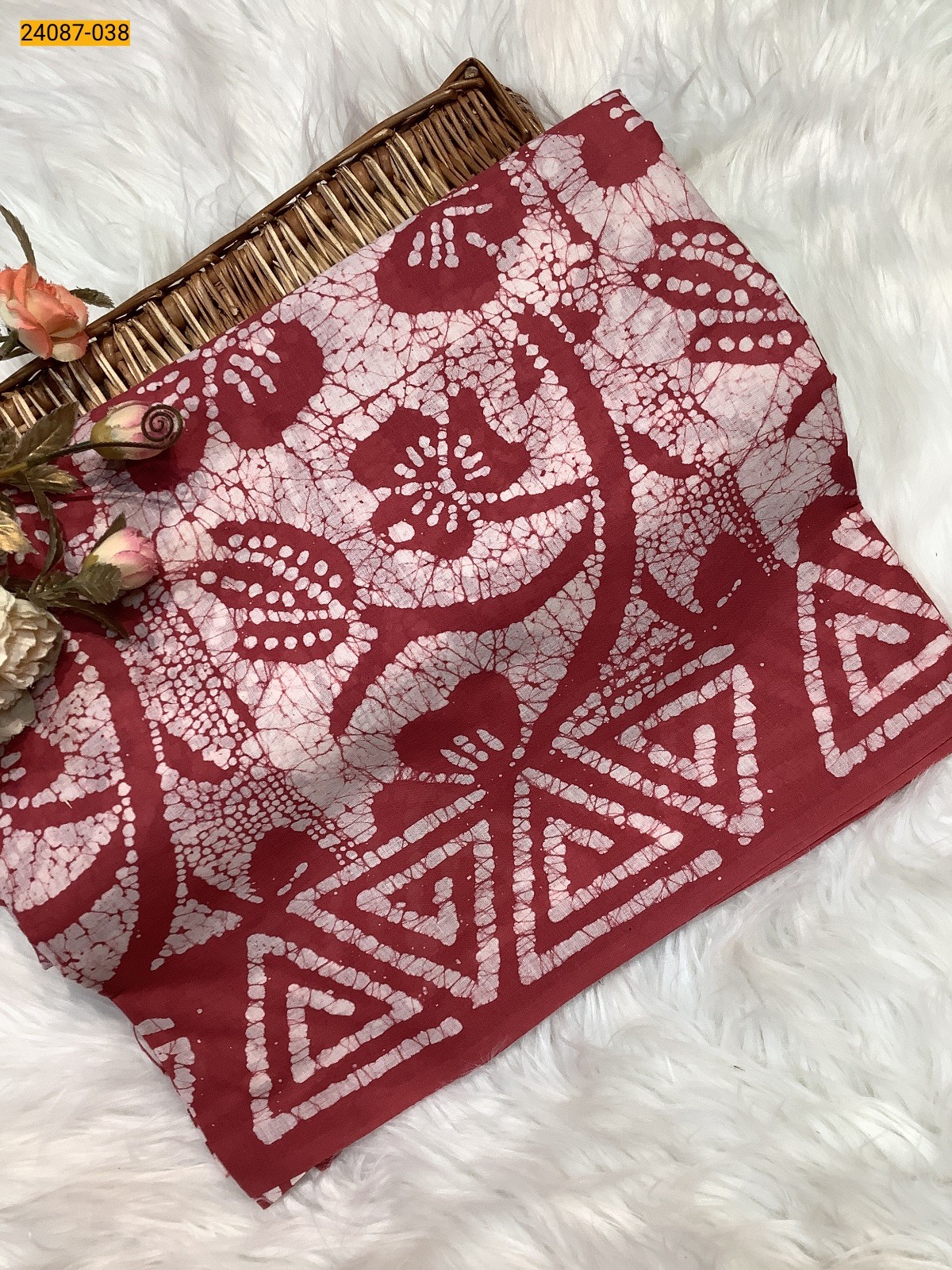 Brown Batik Print Cotton sarees