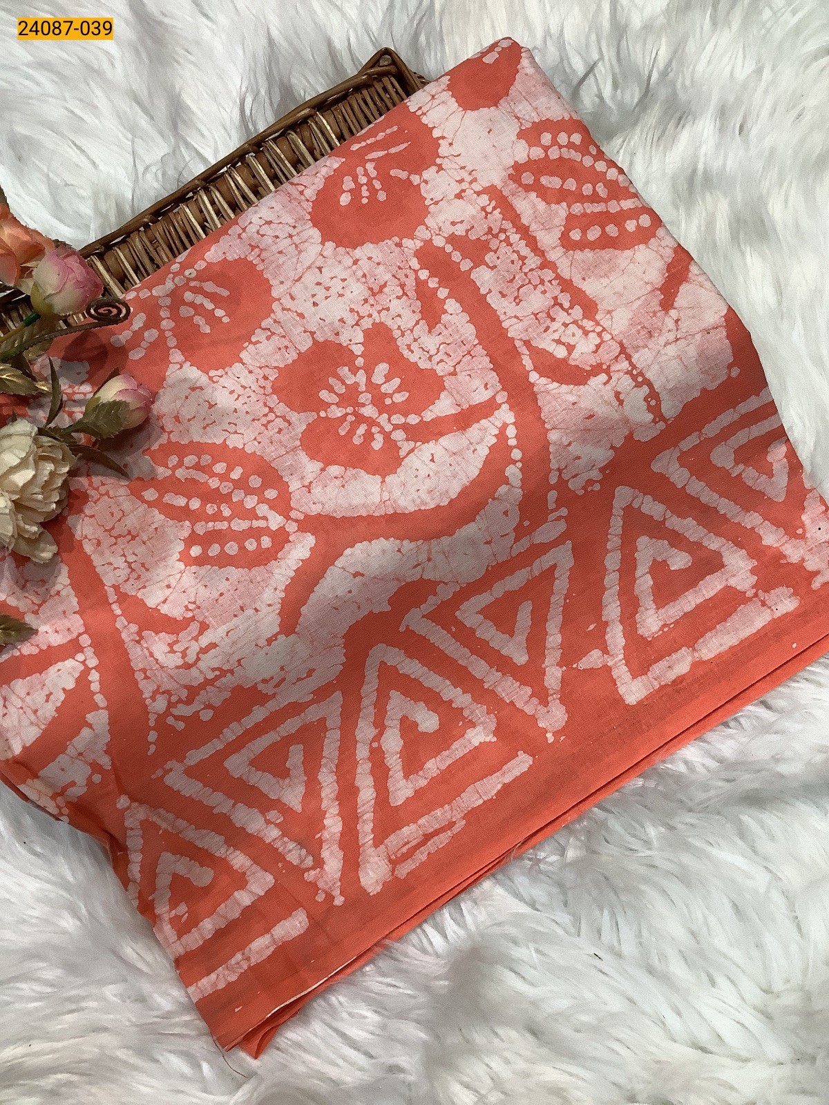 White Batik Print Cotton sarees