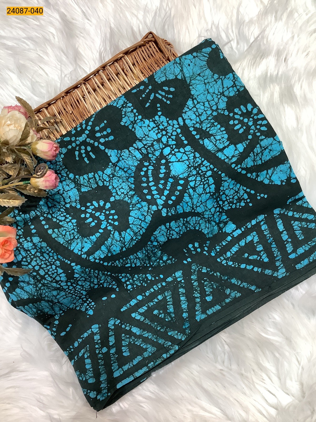 Blue Batik Print Cotton sarees