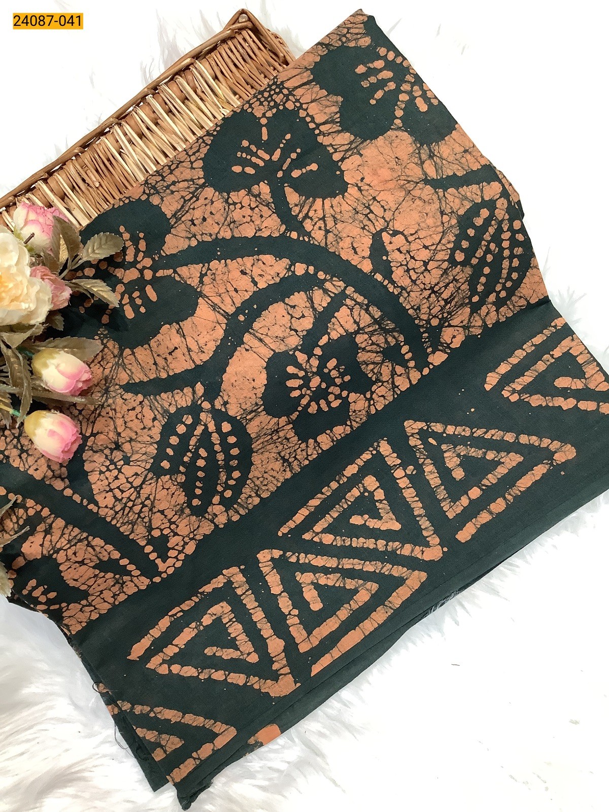 Brown Batik Print Cotton sarees