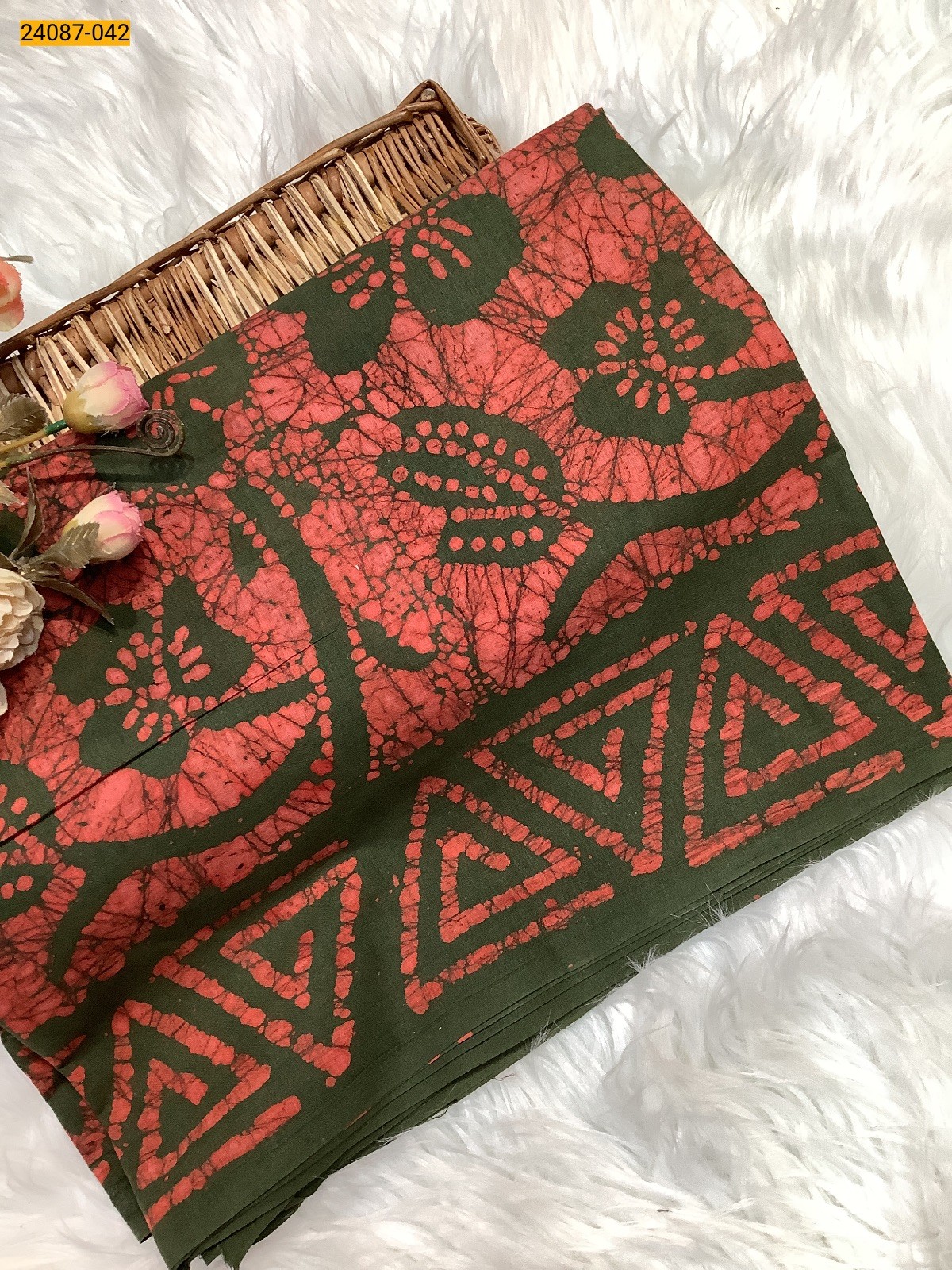 Orange Batik Print Cotton sarees