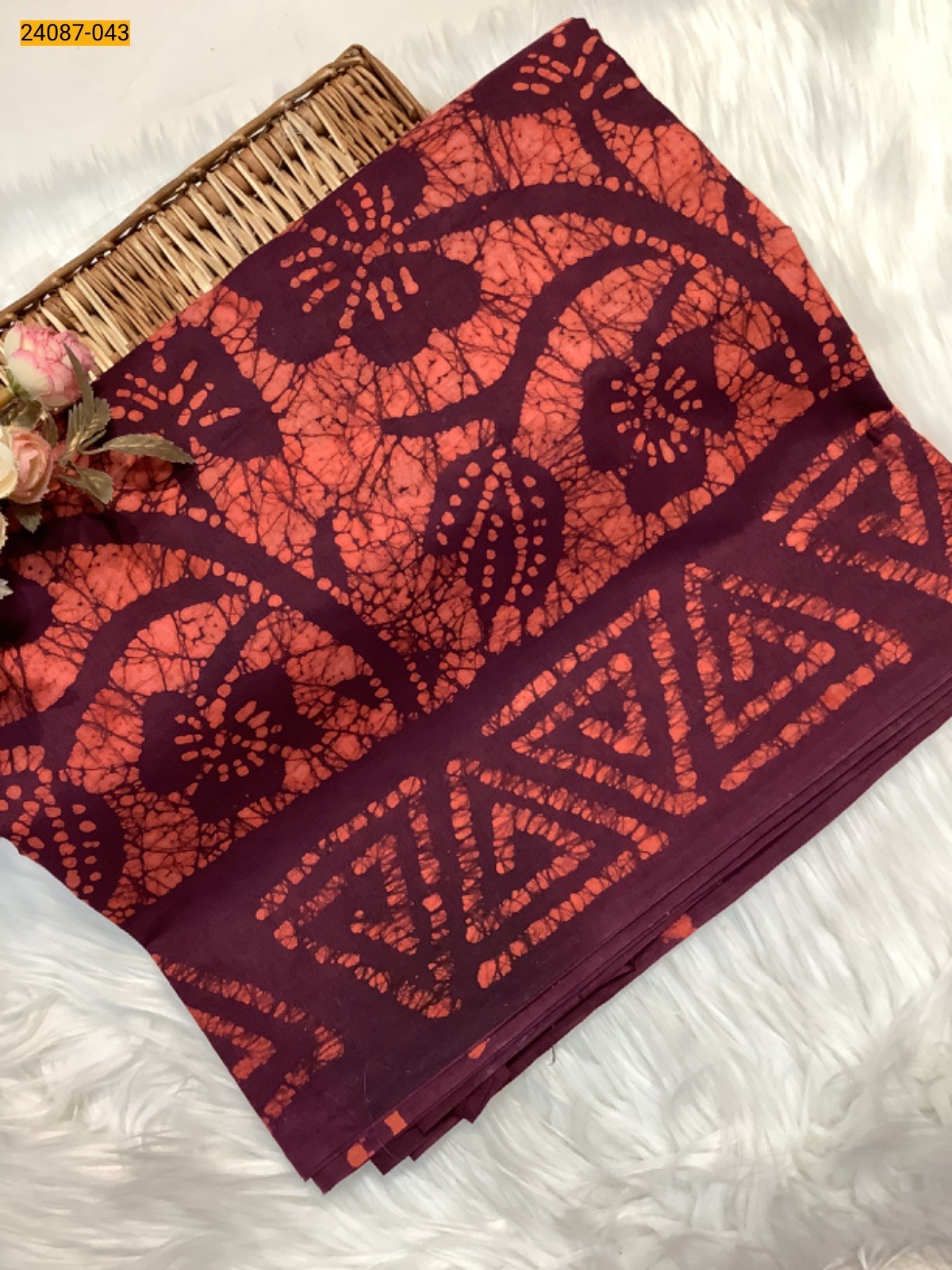 Red Batik Print Cotton sarees
