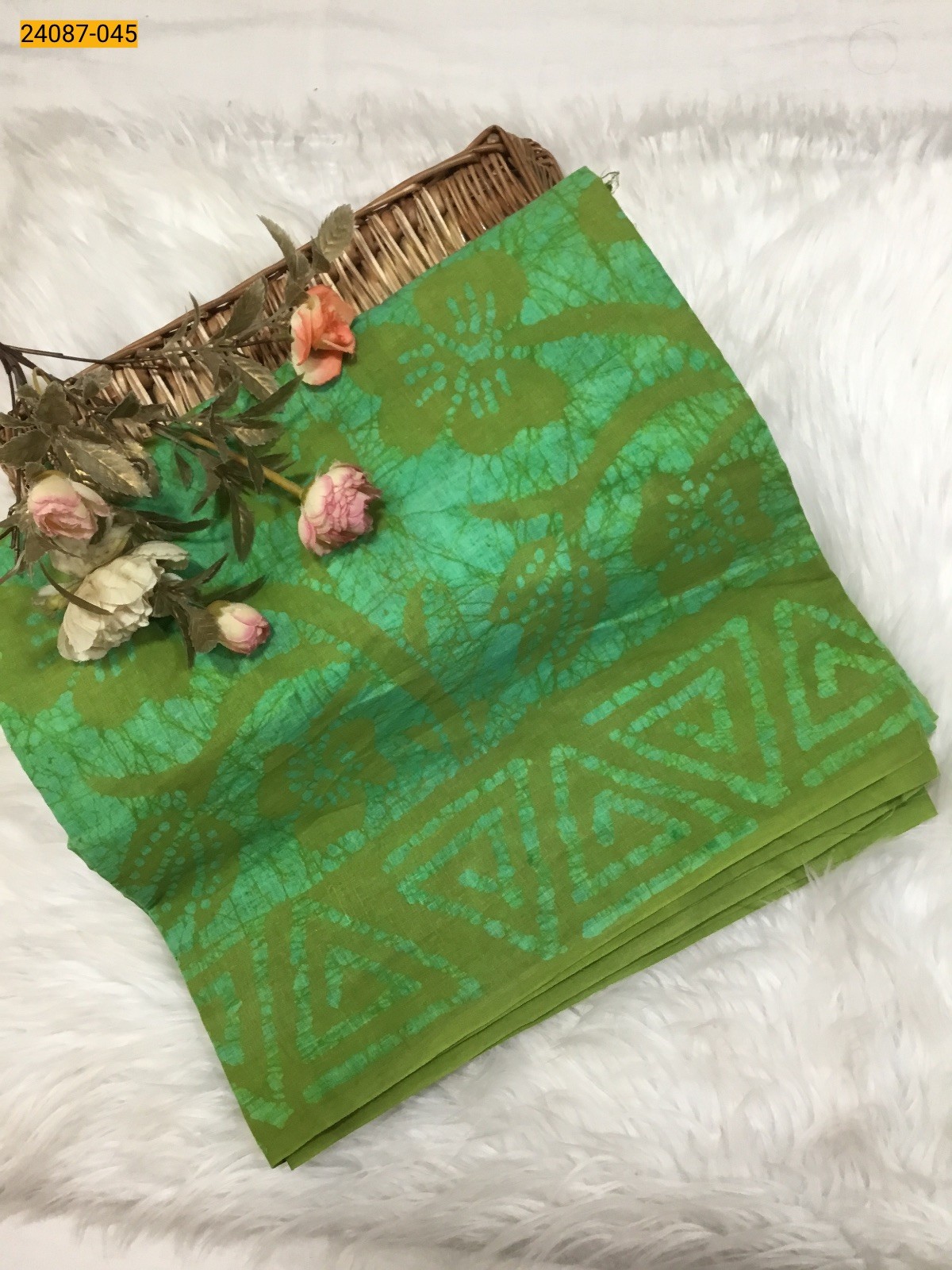 Green Batik Print Cotton sarees
