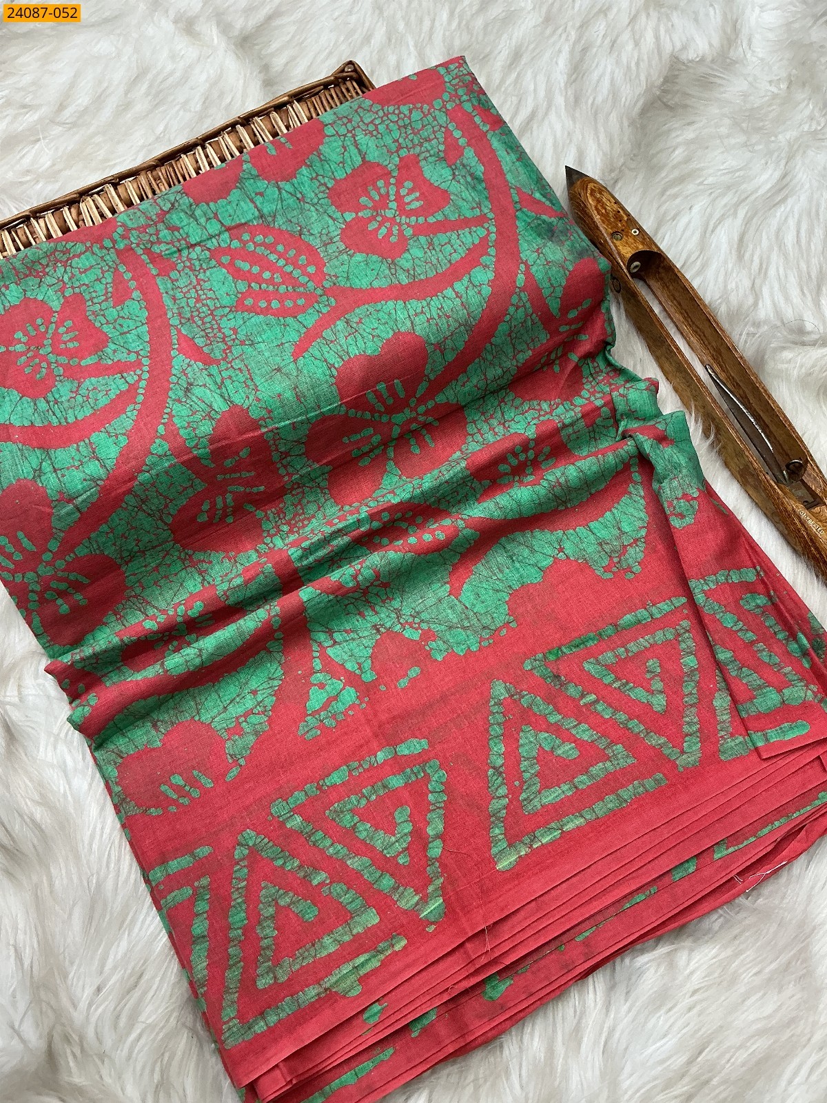 Orange Batik Print Cotton sarees