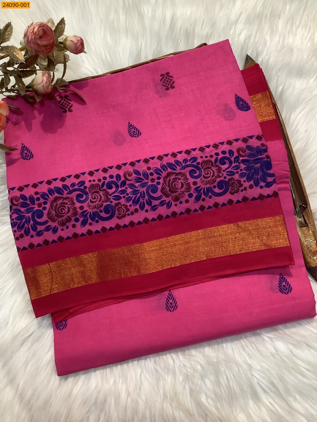 Pink Cotton printed saree