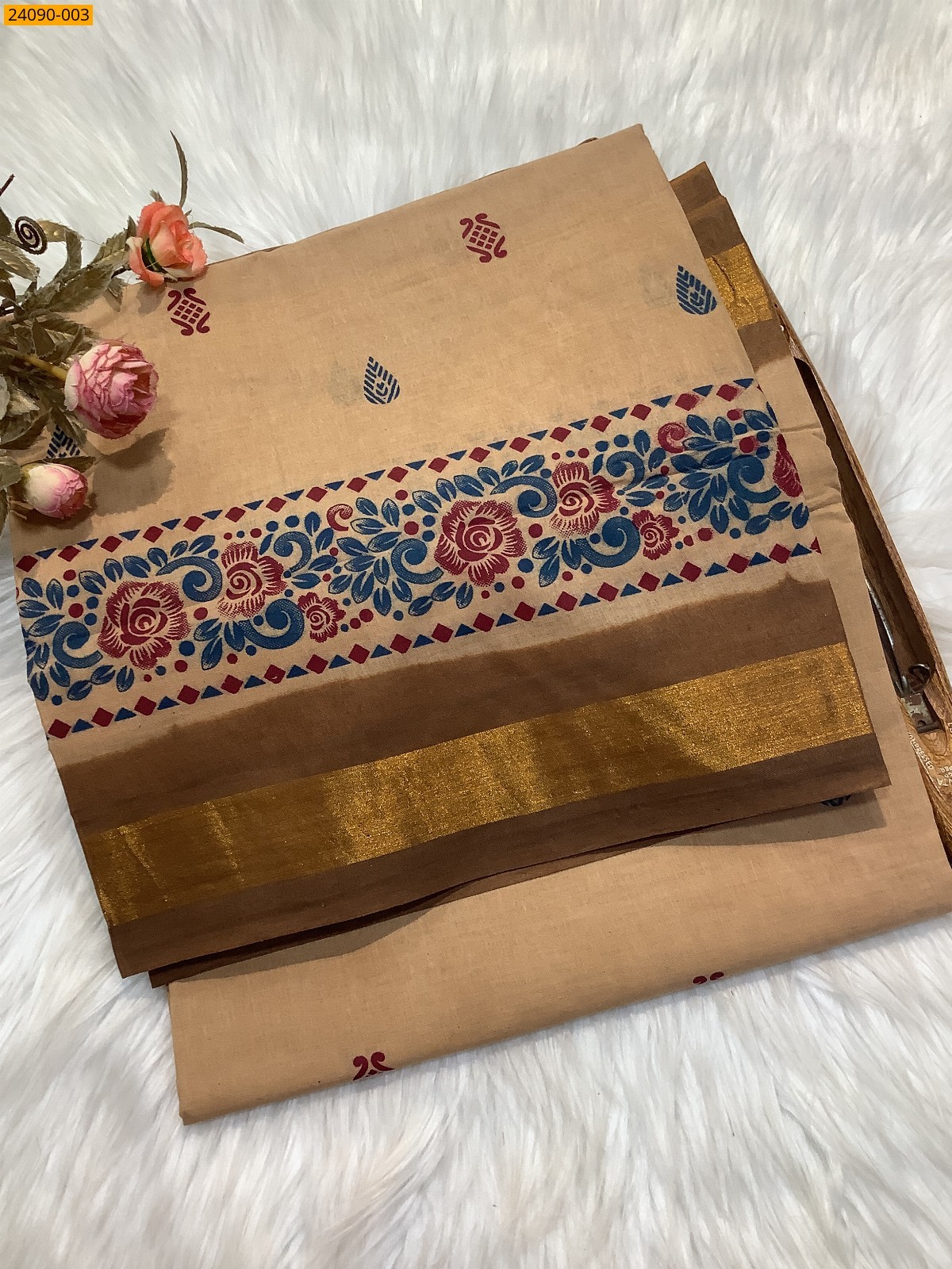 Sandal Cotton printed saree