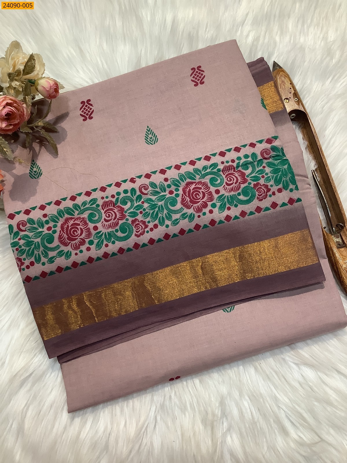 Onion Pink Cotton printed saree