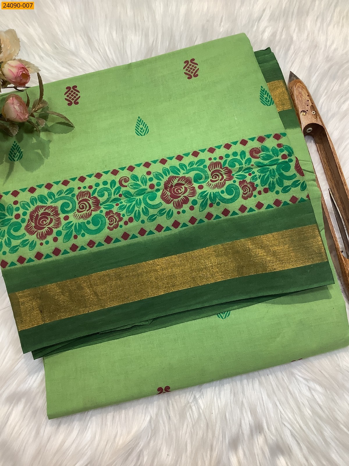 Light Green Cotton printed saree