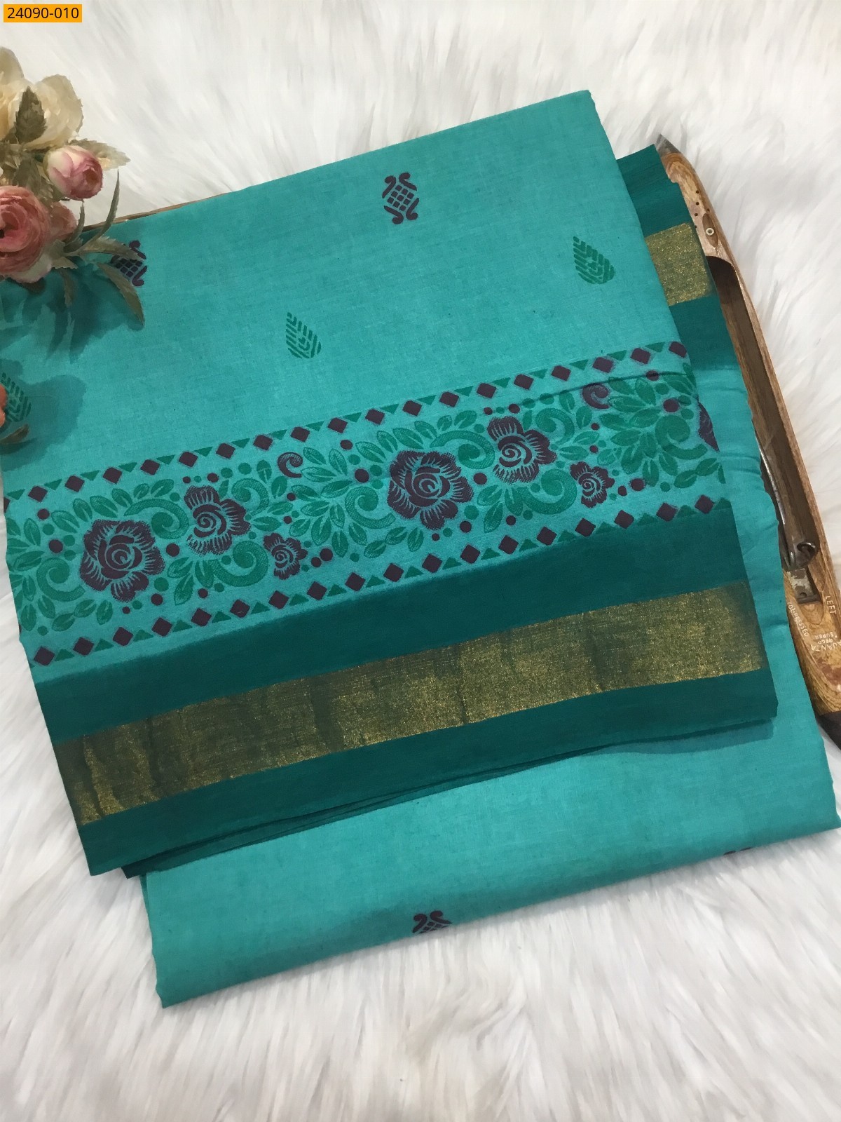 Green Cotton printed saree
