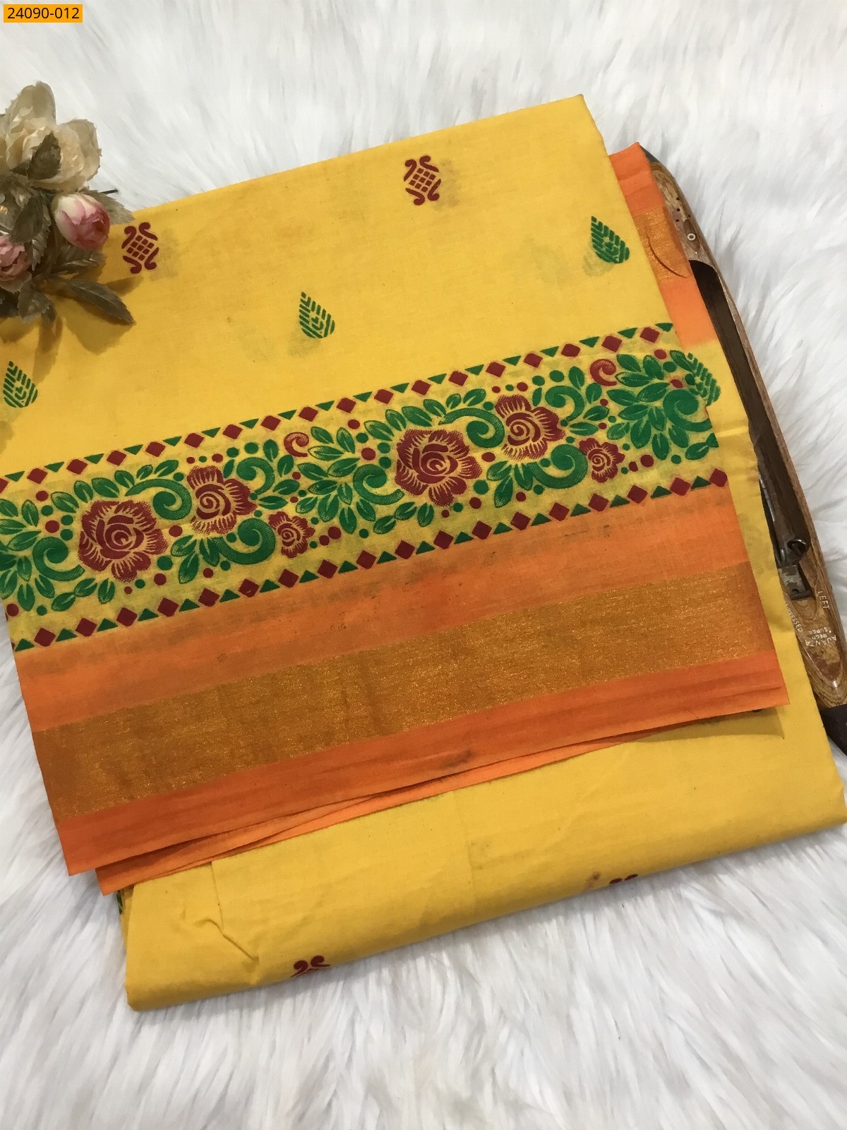 Yellow Cotton printed saree