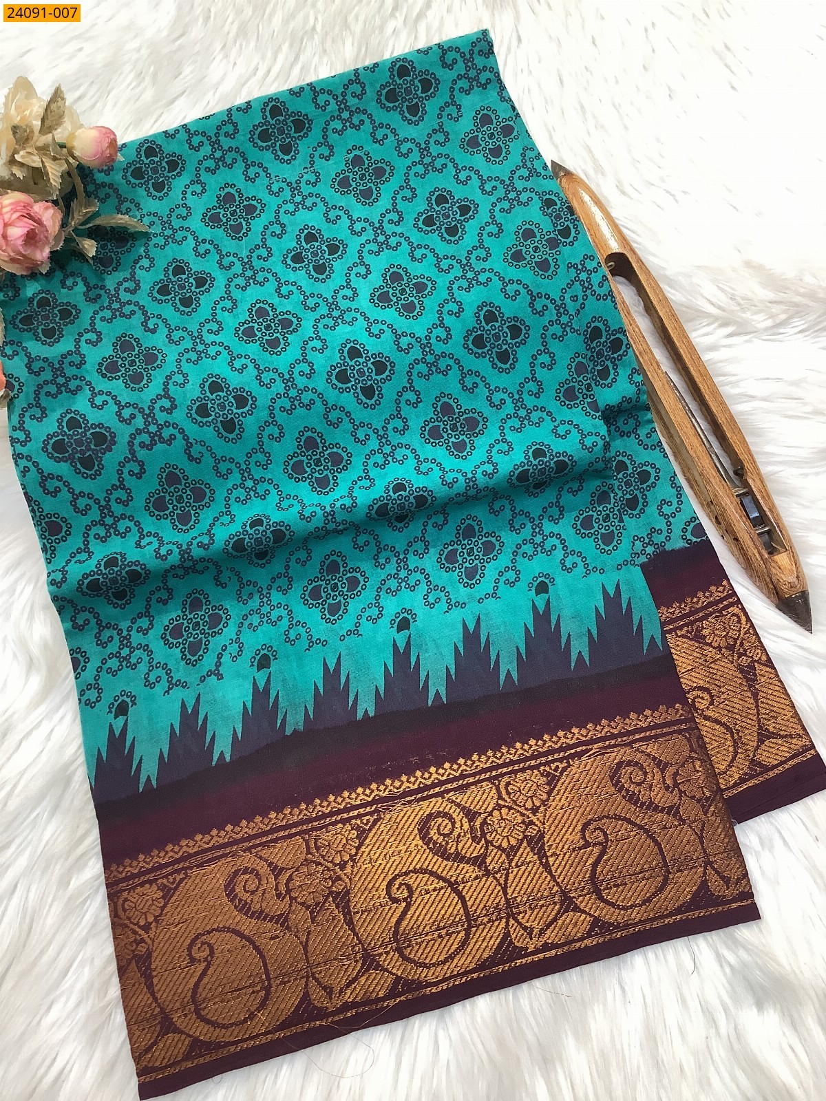 Ramar Green Sungudi cotton printed sarees
