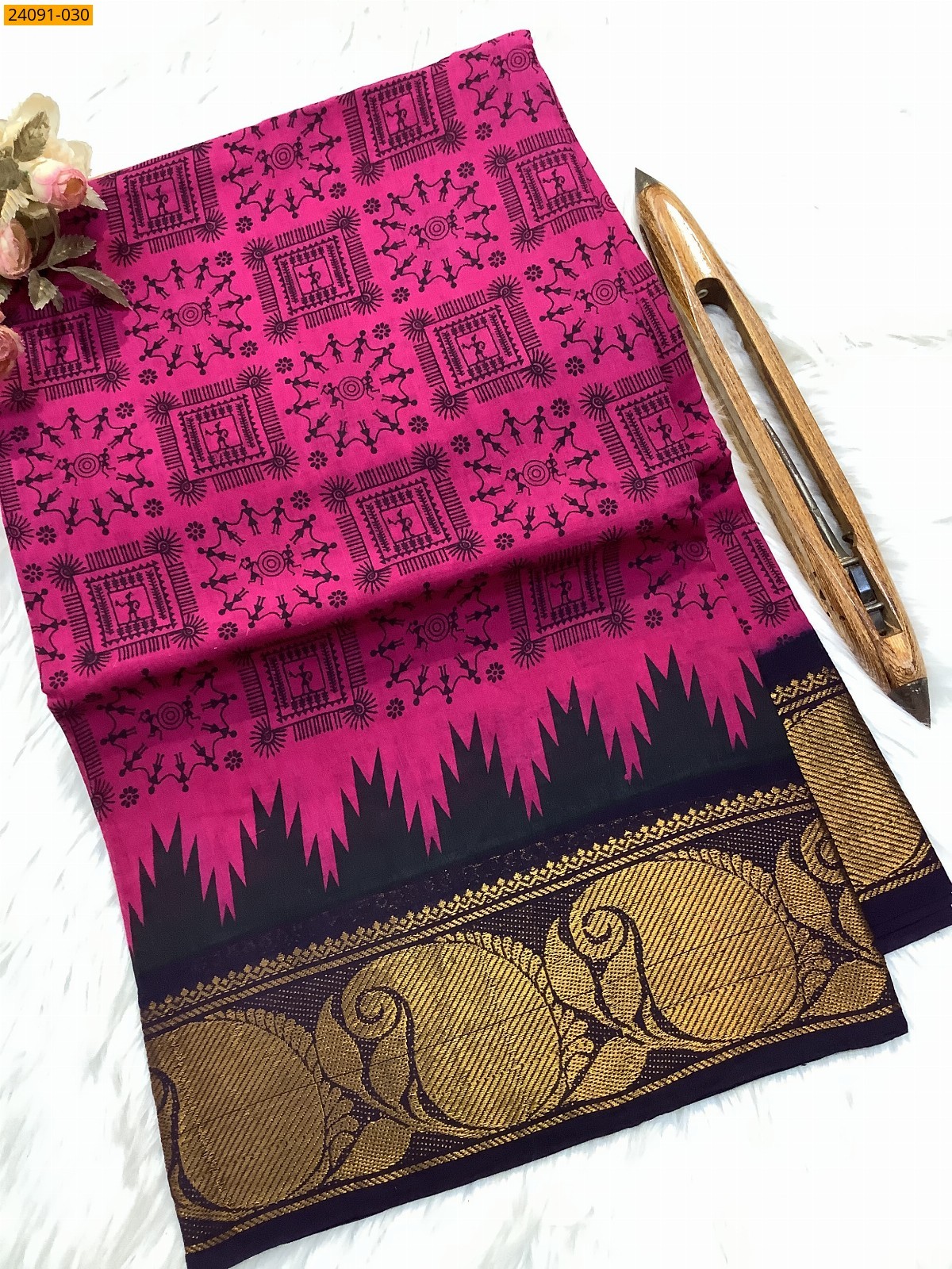 Pink Sungudi cotton printed sarees
