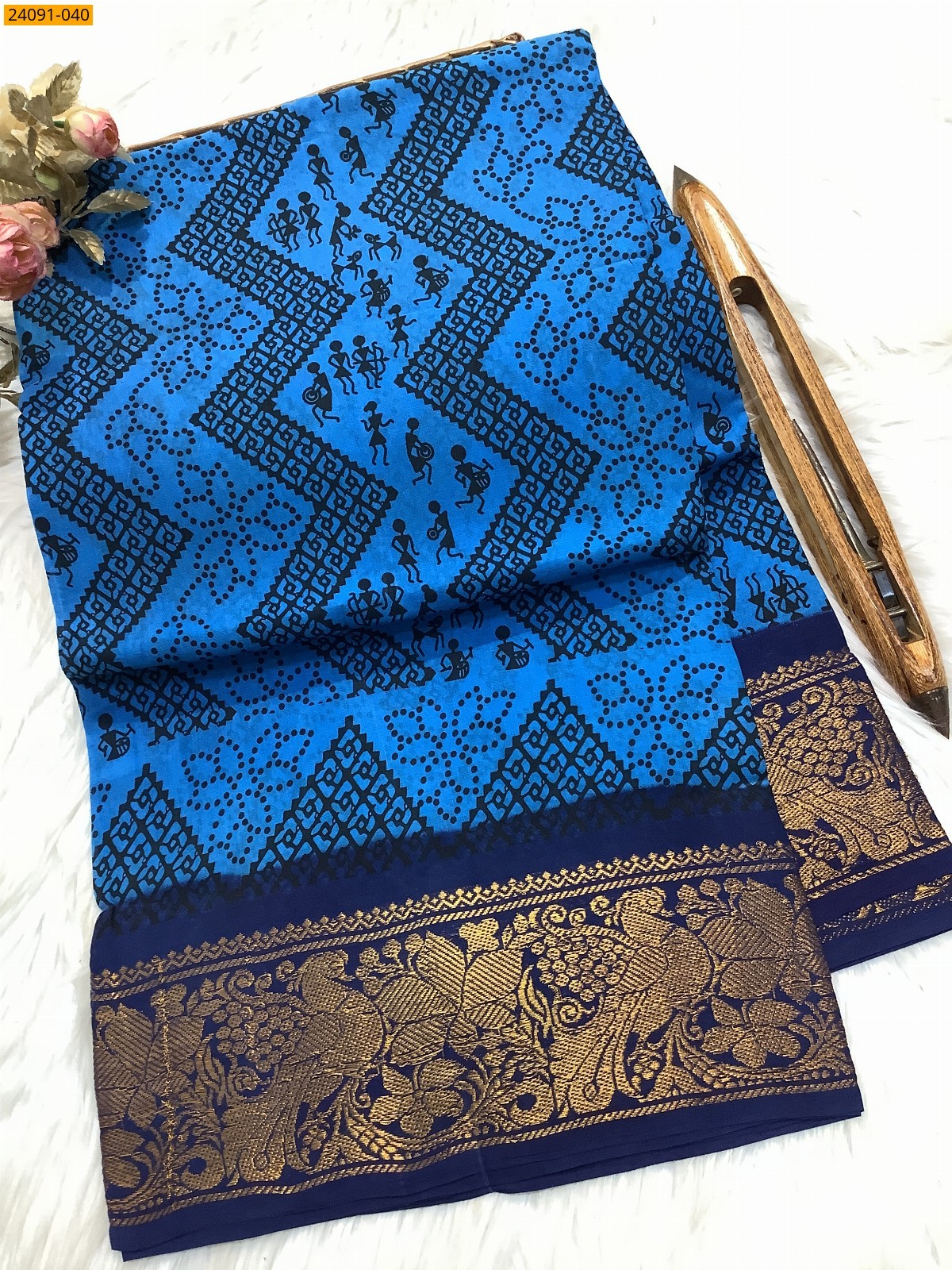 Blue Sungudi cotton printed sarees