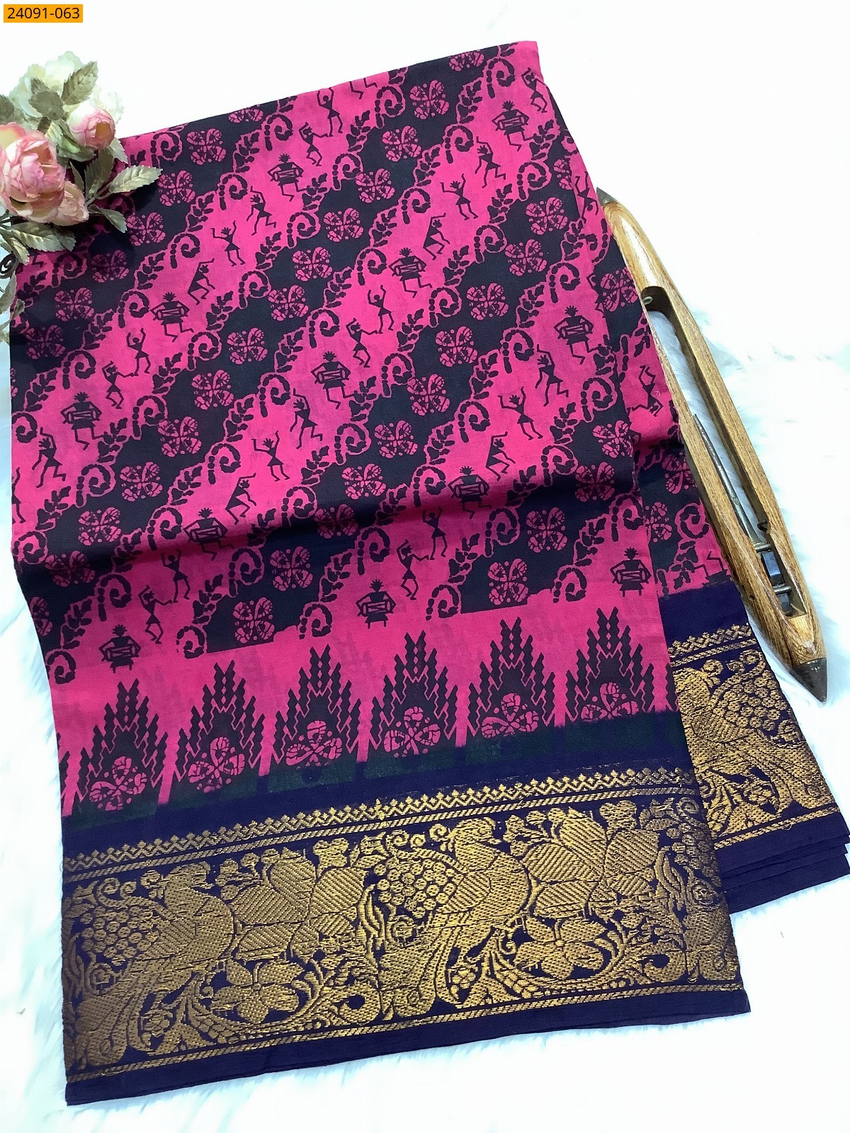 Pink Sungudi cotton printed sarees