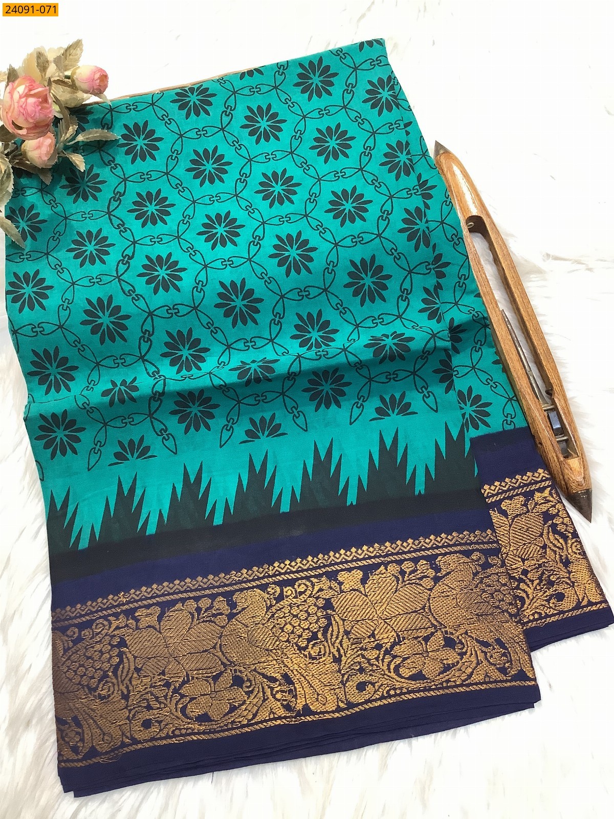 Green Sungudi cotton printed sarees