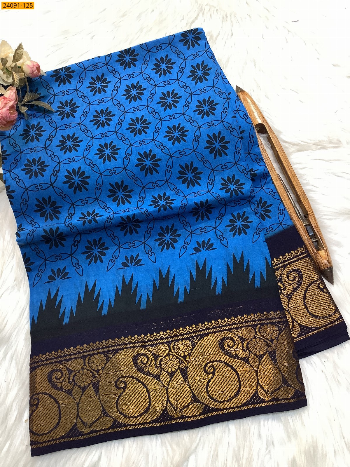 Blue Sungudi cotton printed sarees