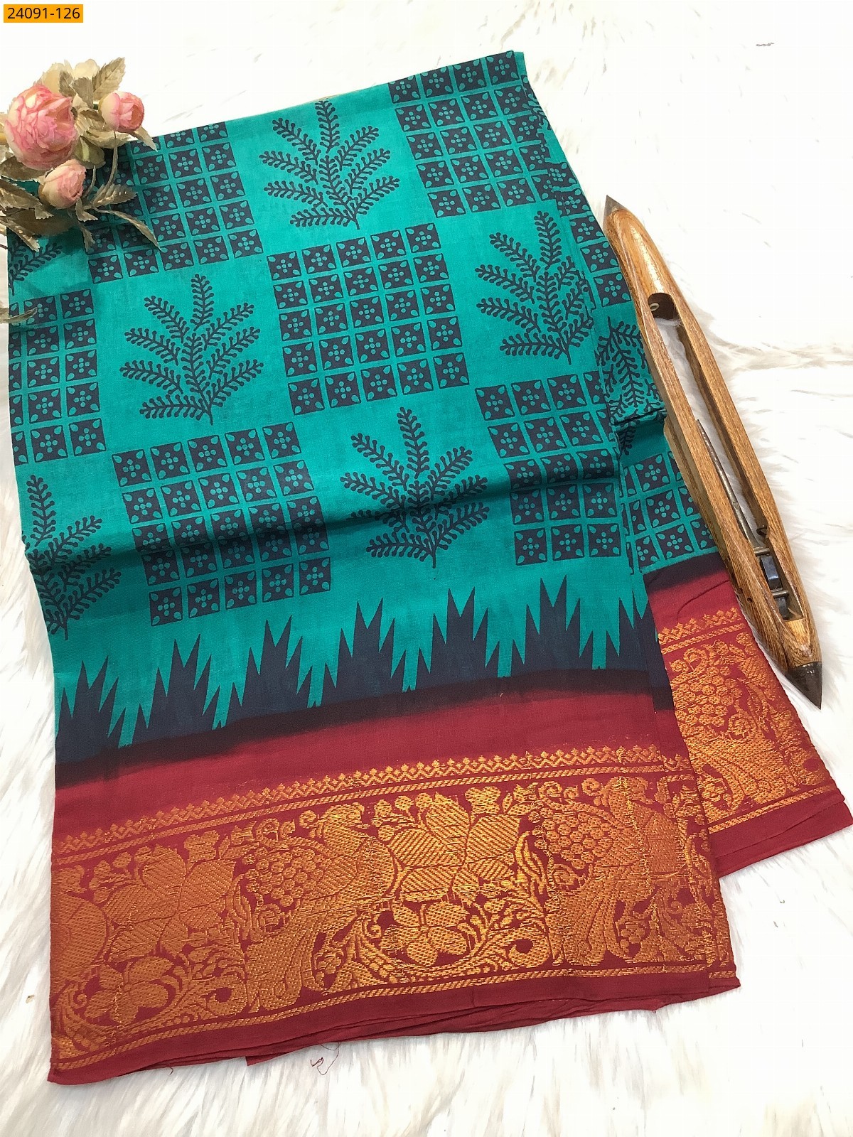 Green Sungudi cotton printed sarees