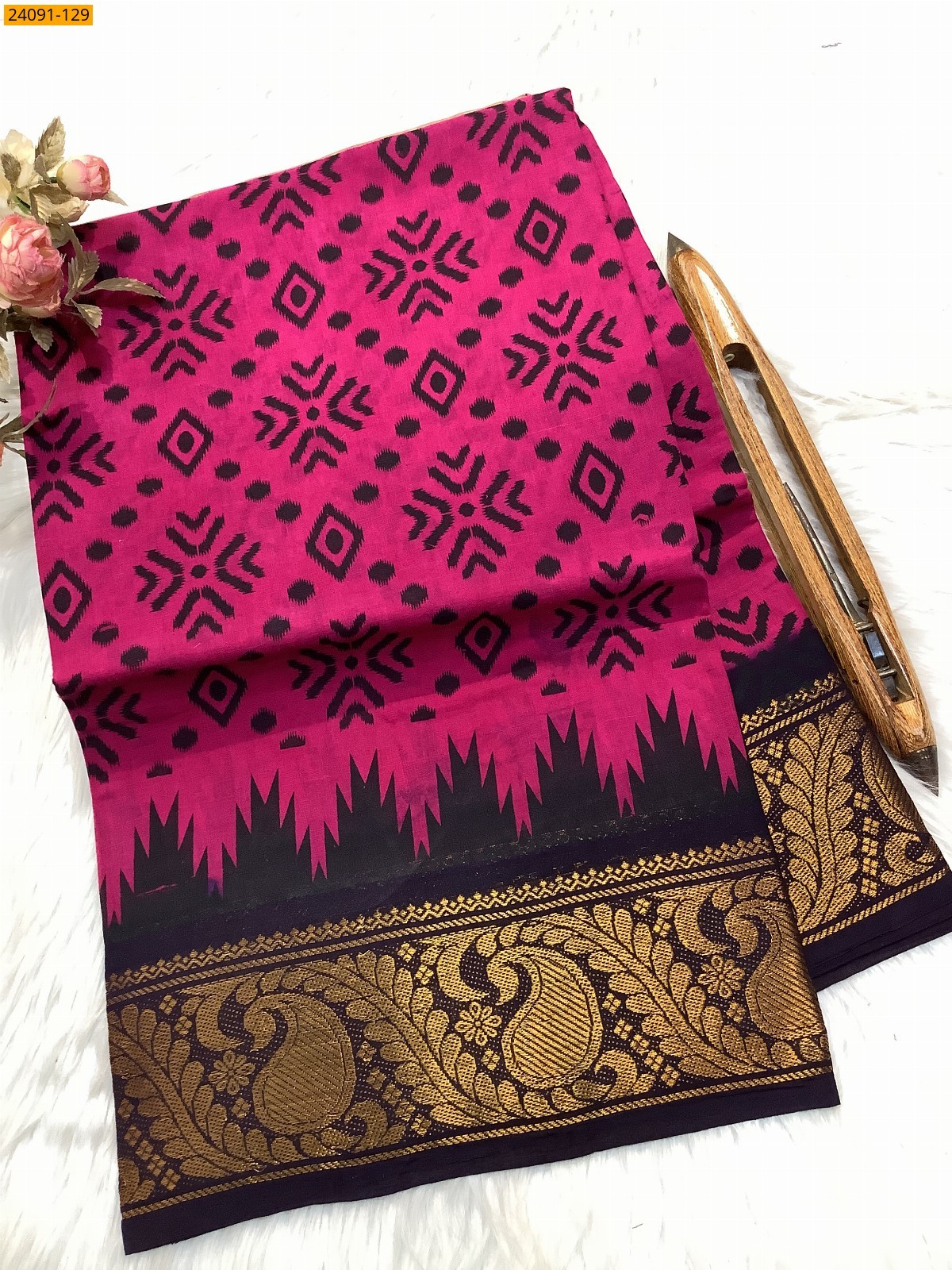 Pink Sungudi cotton printed sarees