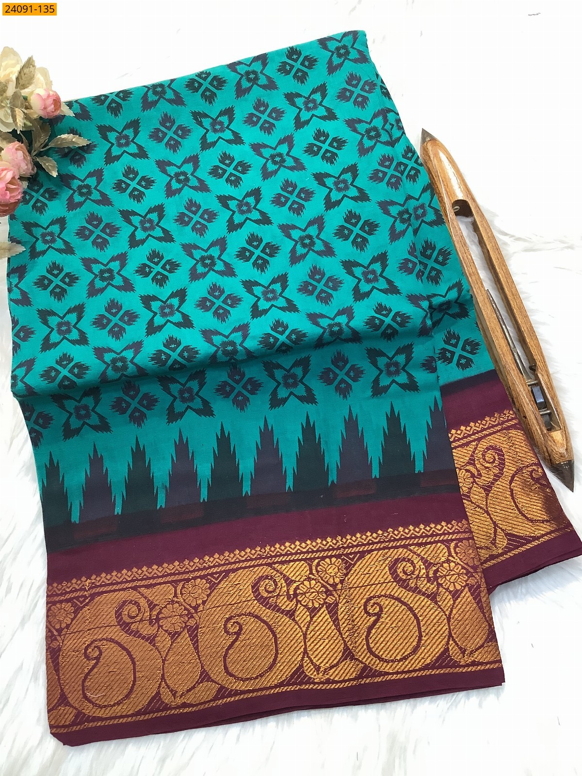 Rama Green Sungudi cotton printed sarees
