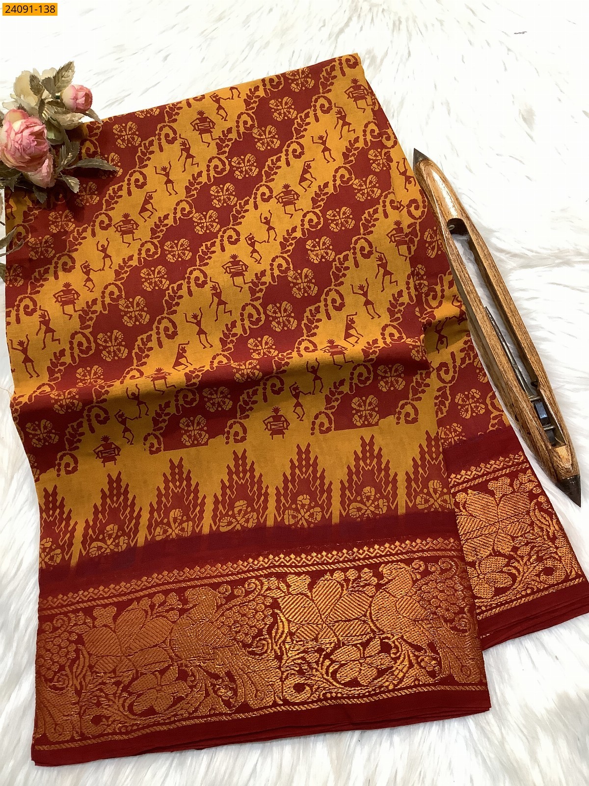 Yellow Sungudi cotton printed sarees