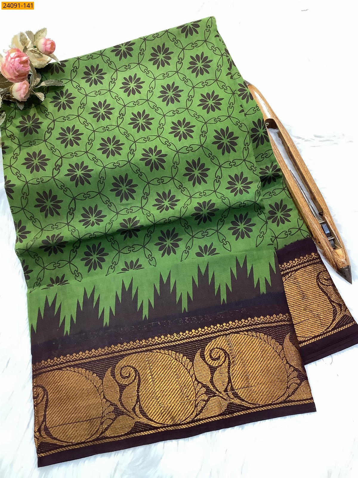Green Sungudi cotton printed sarees