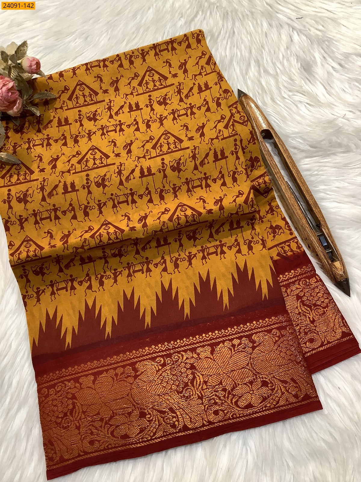 Yellow Sungudi cotton printed sarees