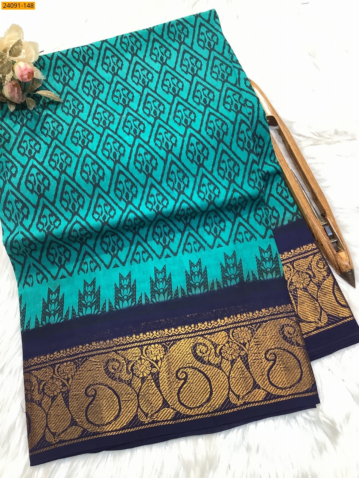 Rama Green Sungudi cotton printed sarees