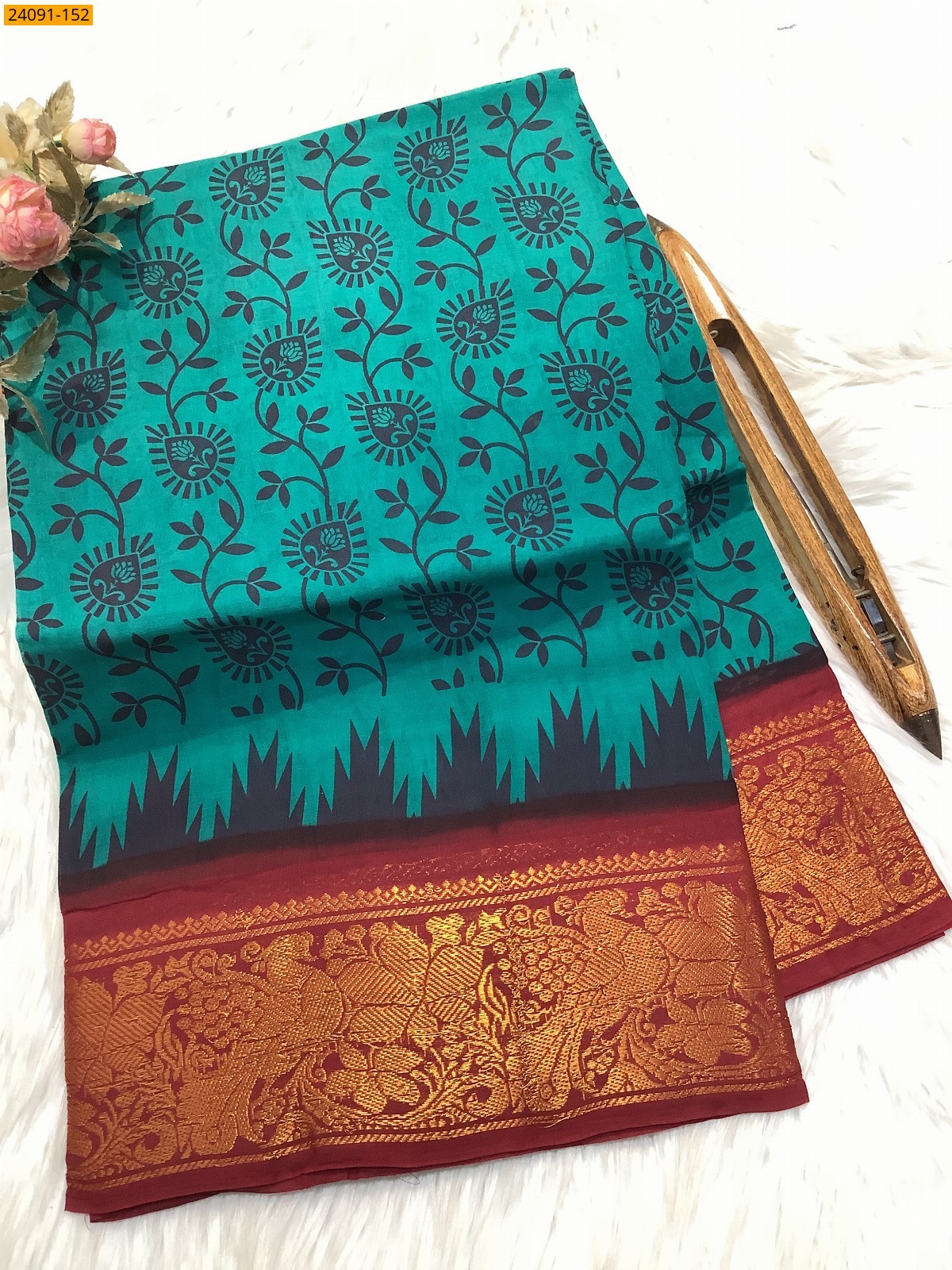 Rama Green Sungudi cotton printed sarees