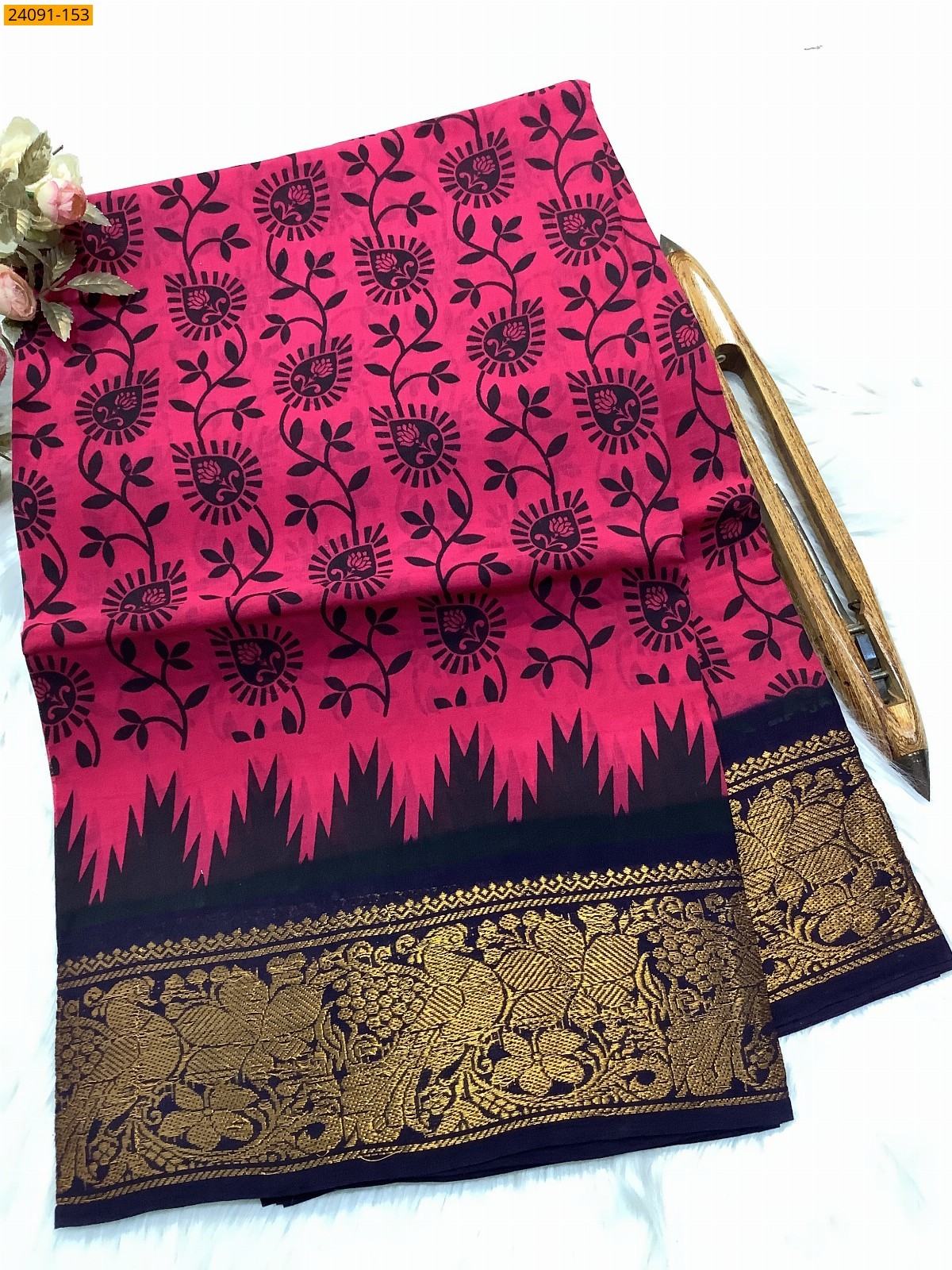Pink Sungudi cotton printed sarees
