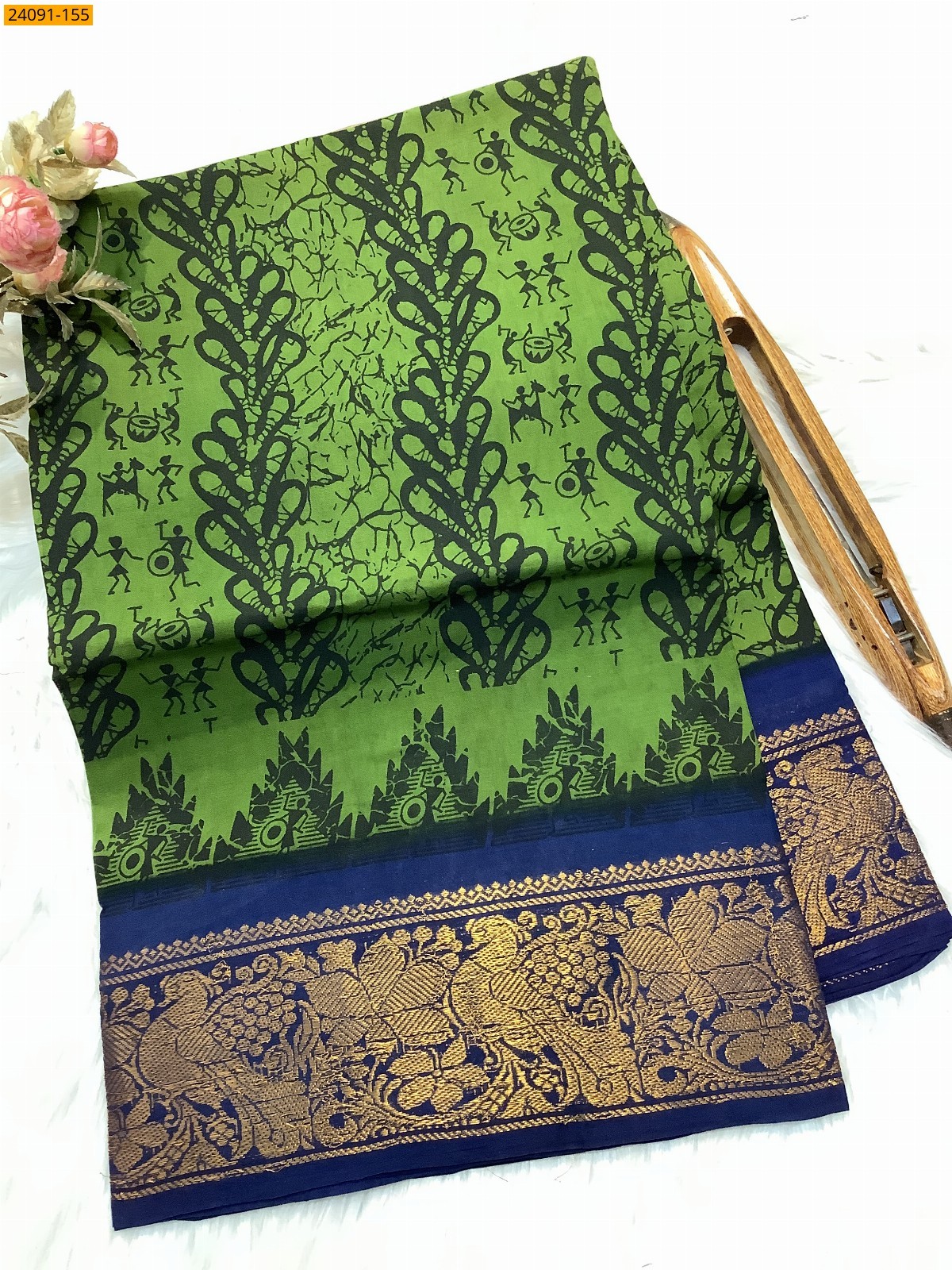Green Sungudi cotton printed sarees