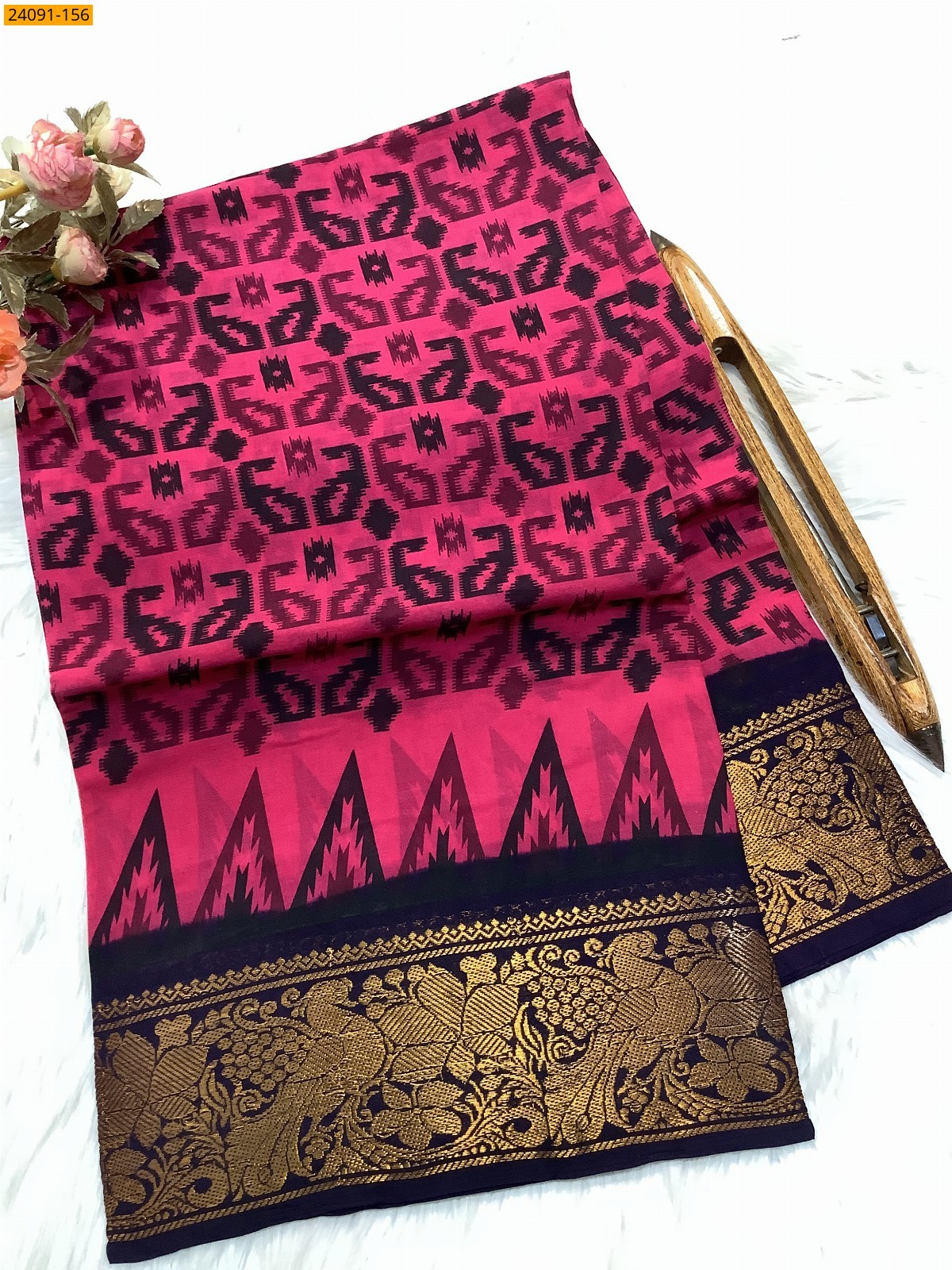 Pink Sungudi cotton printed sarees