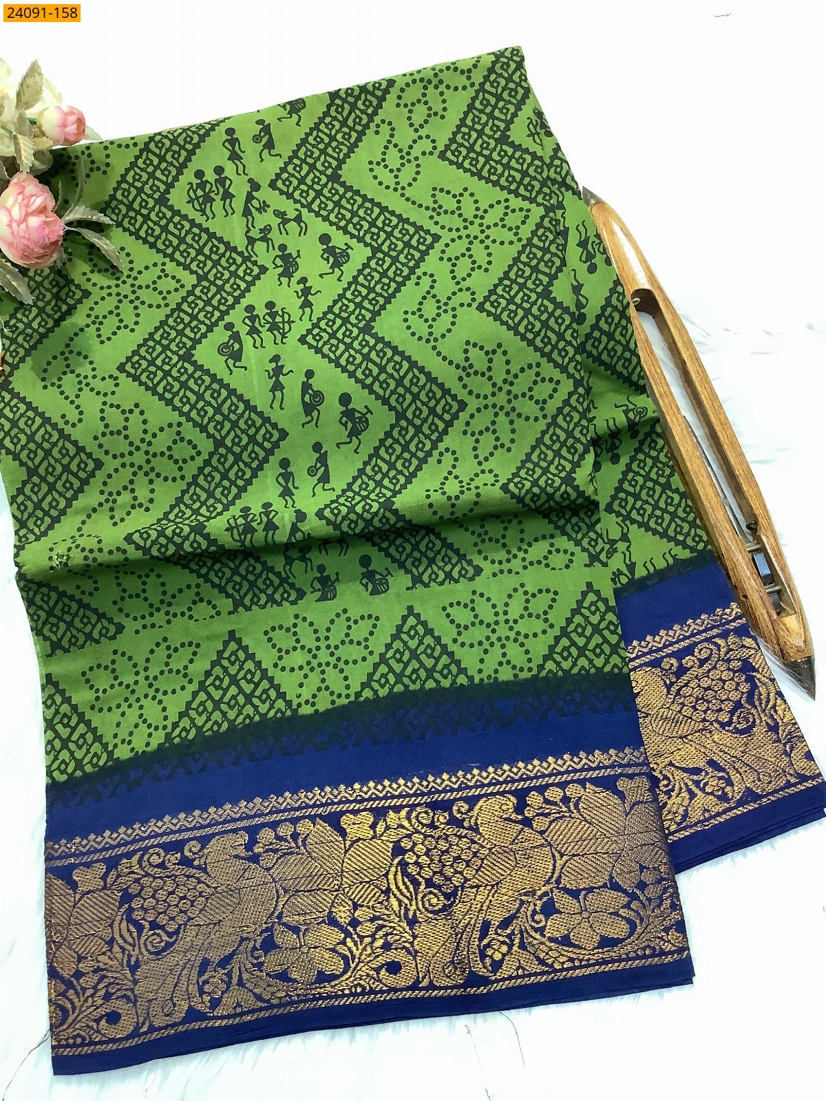 Green Sungudi cotton printed sarees