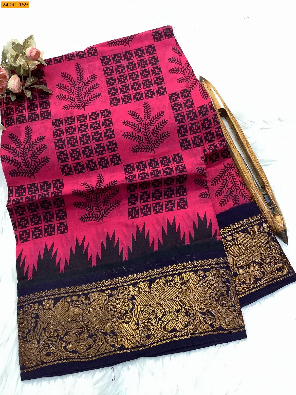 Pink Sungudi cotton printed sarees